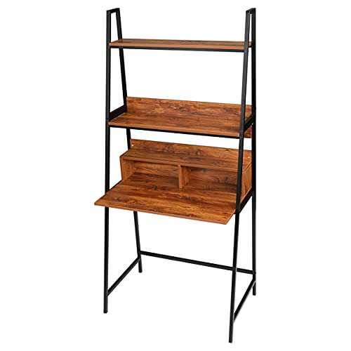 Vintage Particleboard Computer Desk with Shelf - Triamine Coated, Durable & Stylish Home Office Desk for Work, Study, and Gaming