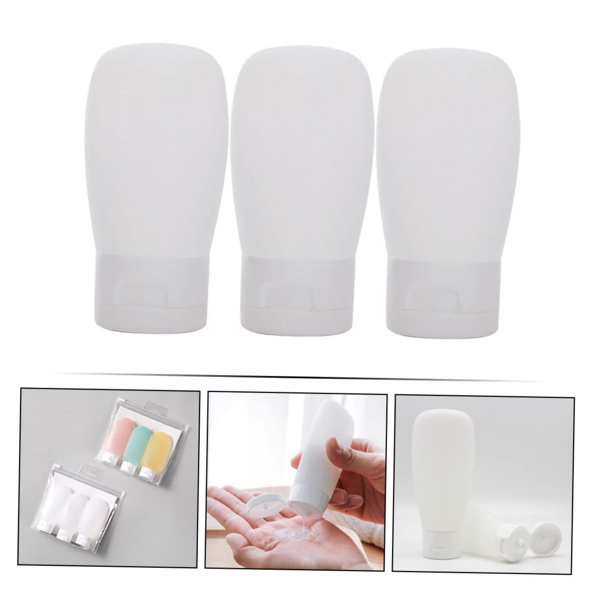 Mobestech 3-Piece Set 60ml Refillable Travel Bottles for Shampoo & Lotion - Leakproof Squeeze Dispenser for Toiletries - Perfect for Business Travel, Gym, Camping & Vacation Essentials