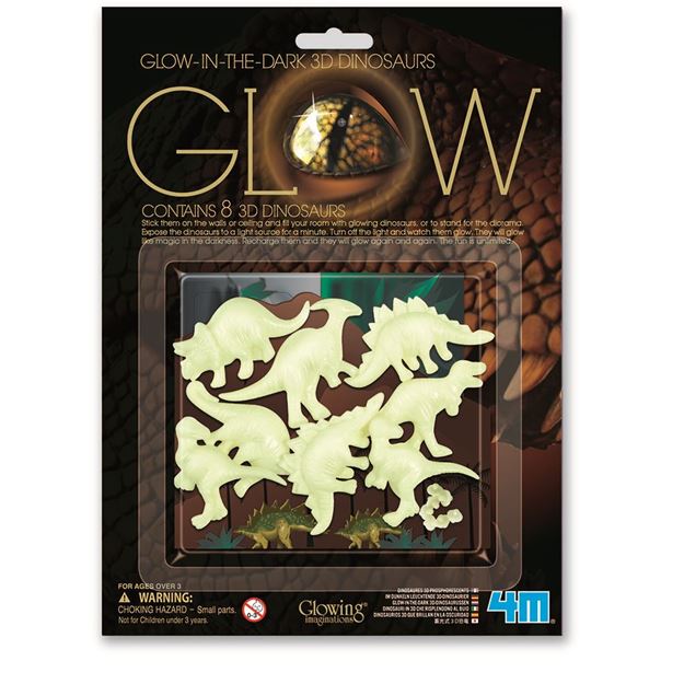 4M Glow In The Dark Dinosaurs - 12 Pack DIY Dinosaur Toys for Kids, Educational Science STEM Kit with 6 Dinosaur Figures - Perfect for Night Light, Bedroom Decor, and Science Learning Activities