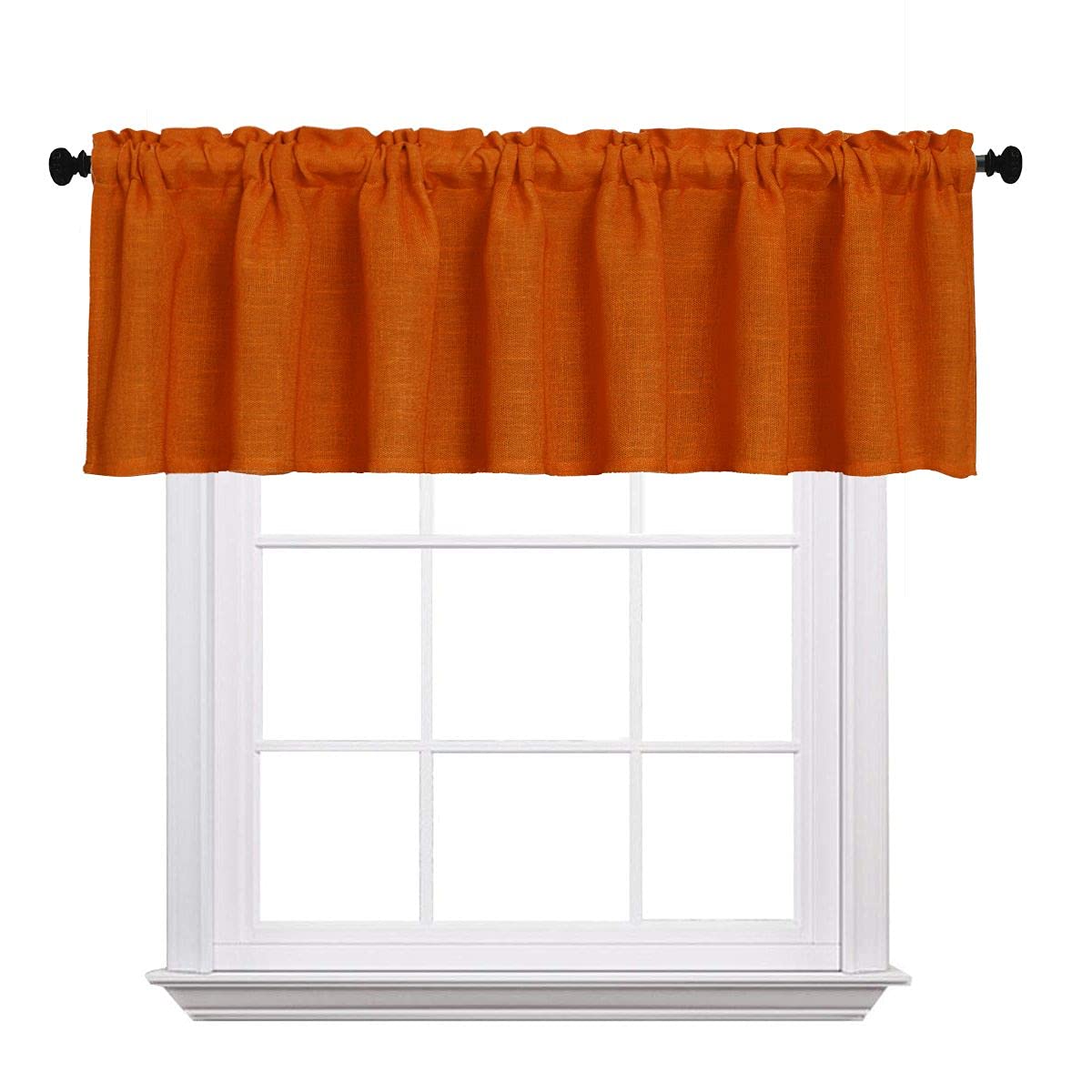 Burlap Linen Window Valance - 58 x 15 Inch Kitchen Curtains for Living Room & Dining Room - Orange Window Treatment for Home Decor (1 Valance) - Perfect for Farmhouse, Rustic & Boho Style Interiors