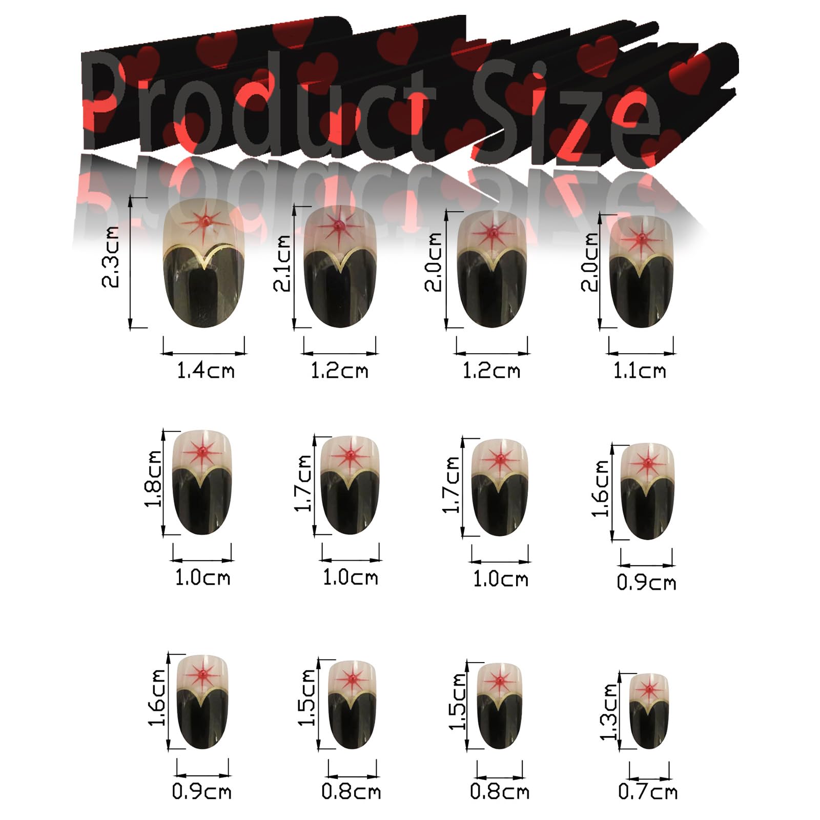 Red & Black Heart French Tip Press On Nails - Short Almond Fake Nails with Punk Design, Glossy Nude False Nails with Pearl Star Manicure Art - Easy Glue On Nails for Women & Girls - Perfect for Parties, Date Nights & Y2K Fashion Looks
