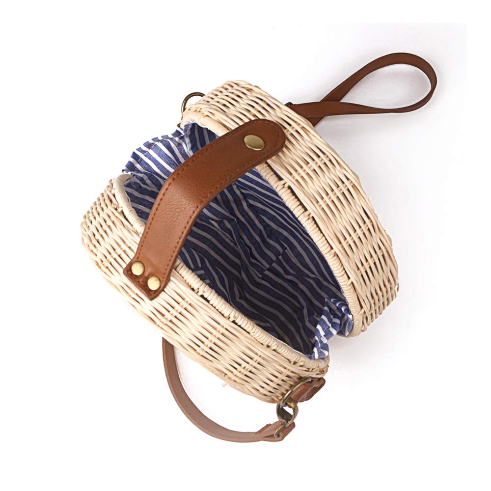 SHUIBIAN Round Straw Rattan Bag - Handmade Knitted Beach Shoulder Bag for Women | Perfect for Summer Vacation, Pool Parties & Boho Fashion Accessories