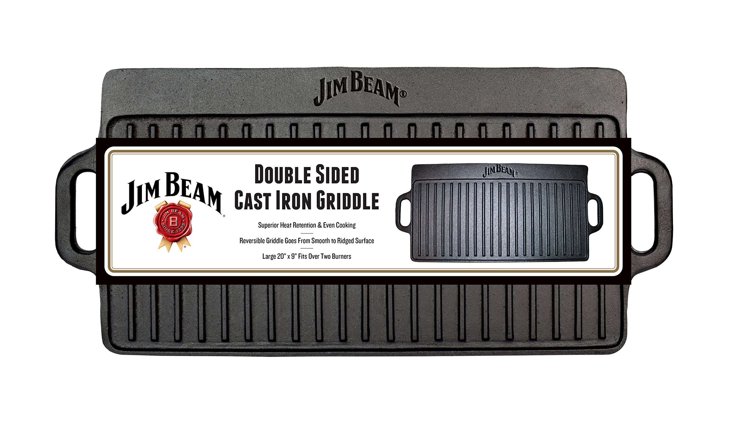 Jim Beam Heavy Duty Double Sided Cast Iron Griddle Pan - 20