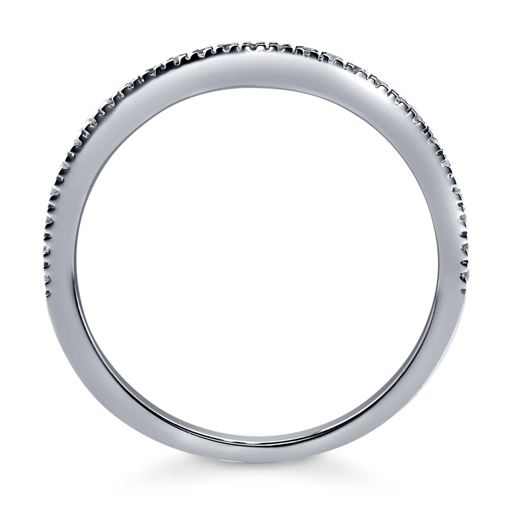 Sterling Silver Wishbone Wedding Ring Set for Women - Round Cut Cubic Zirconia CZ Micro Pave Curved Half Eternity Band, Rhodium Plated, Sizes 4-10 | Elegant Bridal Jewelry, Anniversary Gift, Promise Ring for Her