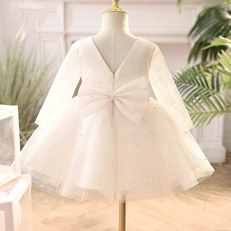 Elegant Long Sleeve Flower Girl Dress for Weddings - Princess Style Formal Gown for Bridal Party, Christening & Special Occasions