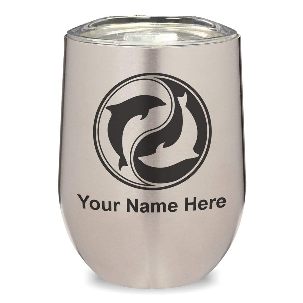 LaserGram Double Wall Insulated Stainless Steel Wine Tumbler with Dolphin Yin Yang Design - Personalized Engraved Gift for Wine Lovers - Perfect for Home, Parties, and Outdoor Picnics