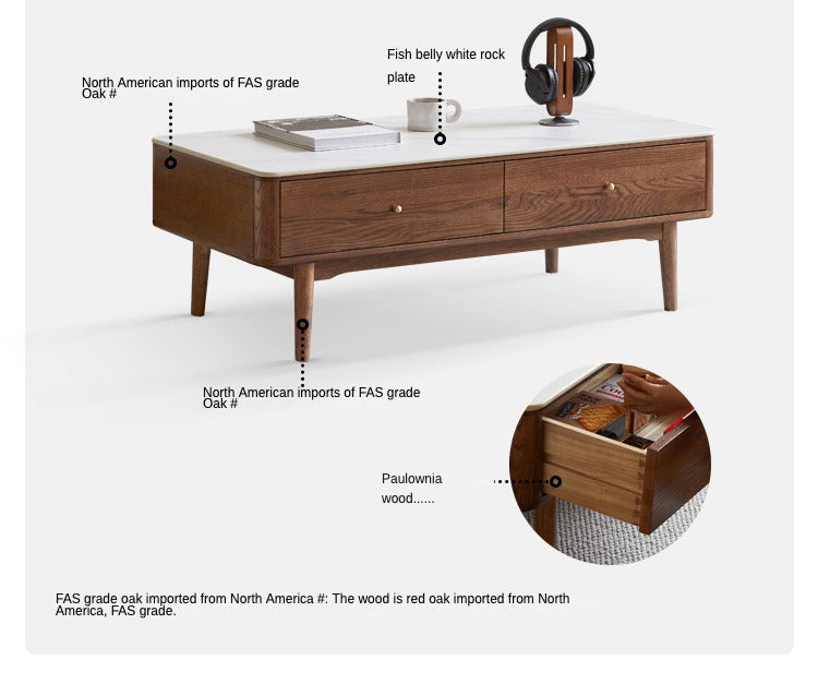 Solid Oak Wood Modern Rock Plate Coffee Table - Stylish Living Room Furniture for Home Decor & Relaxation