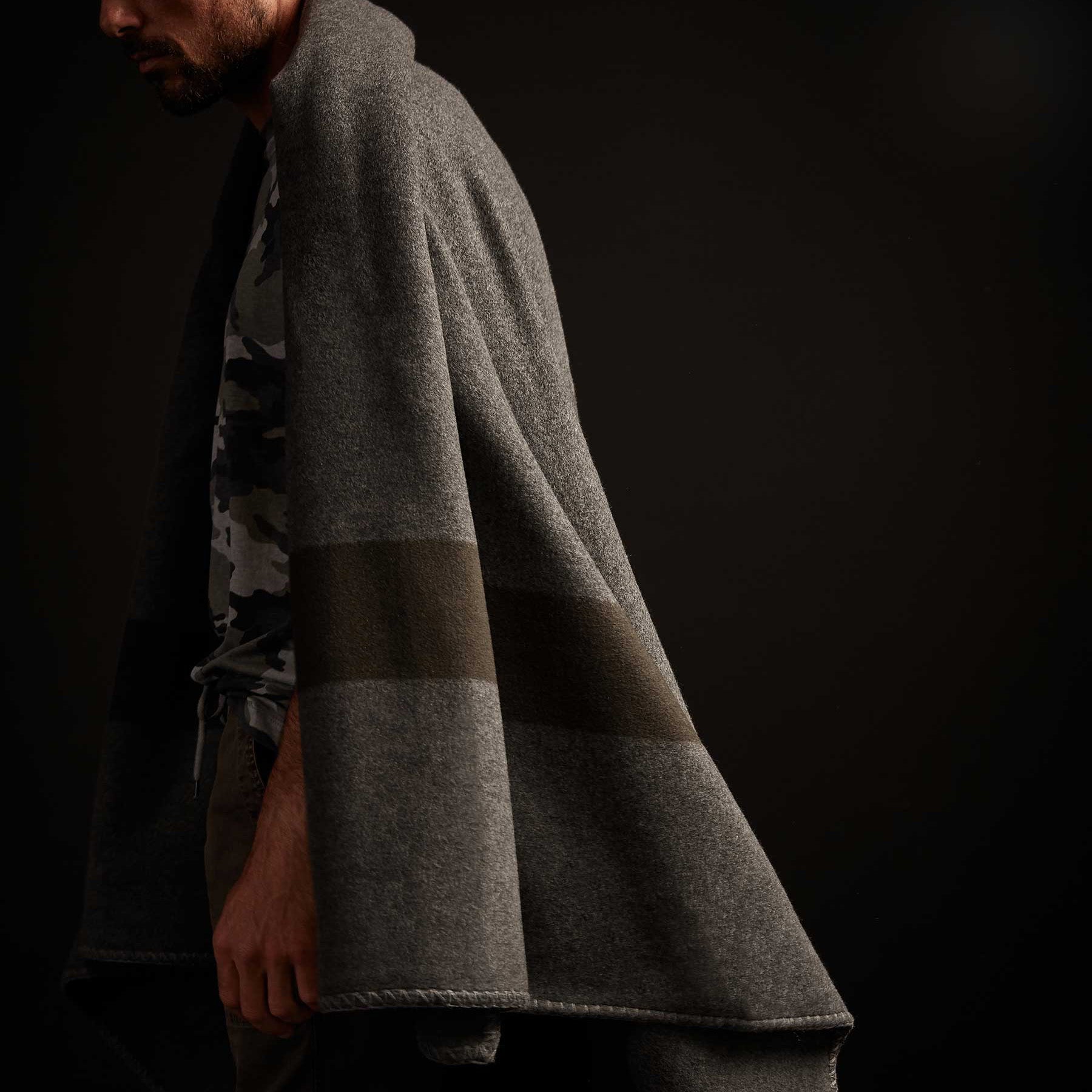 Luxury Brushed Cashmere Wool Blanket - Soft & Warm Throw for Winter - Charcoal & Marsh Color - Perfect for Bed, Sofa, and Cozy Nights by the Fireplace