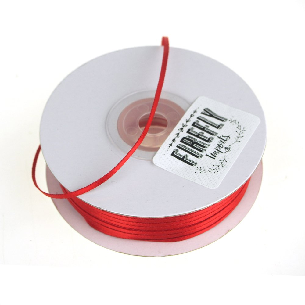 Homeford Double Faced Satin Ribbon - 1/16 Inch Width, Vibrant Red Color - Perfect for Gift Wrapping, DIY Crafts, Hair Bows & Scrapbooking