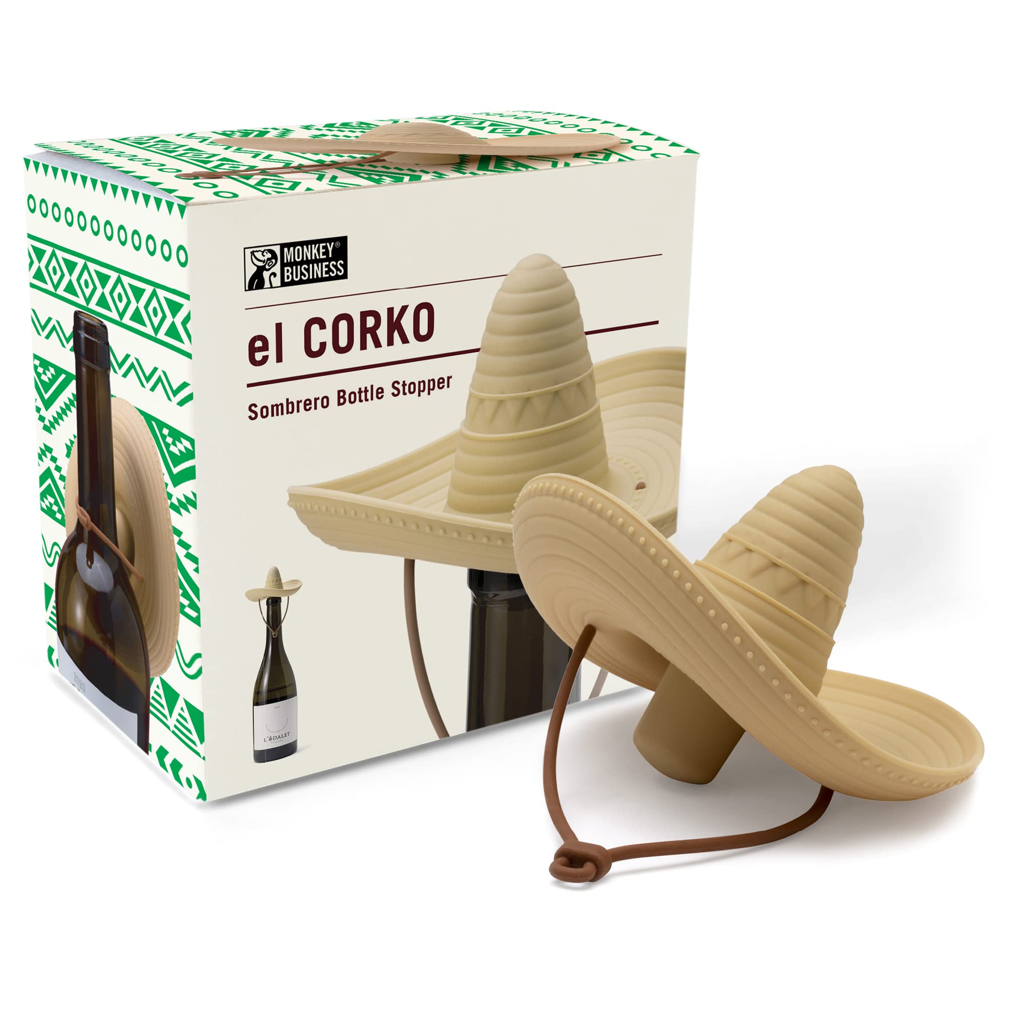 Fun Sombrero-Shaped Silicone Wine Stopper - Keeps Wine Fresh | Cute Kitchen Accessories & Wine Gifts | Perfect for Parties, Dinners & Home Bars (El Corko Bottle Stopper by Monkey Business)