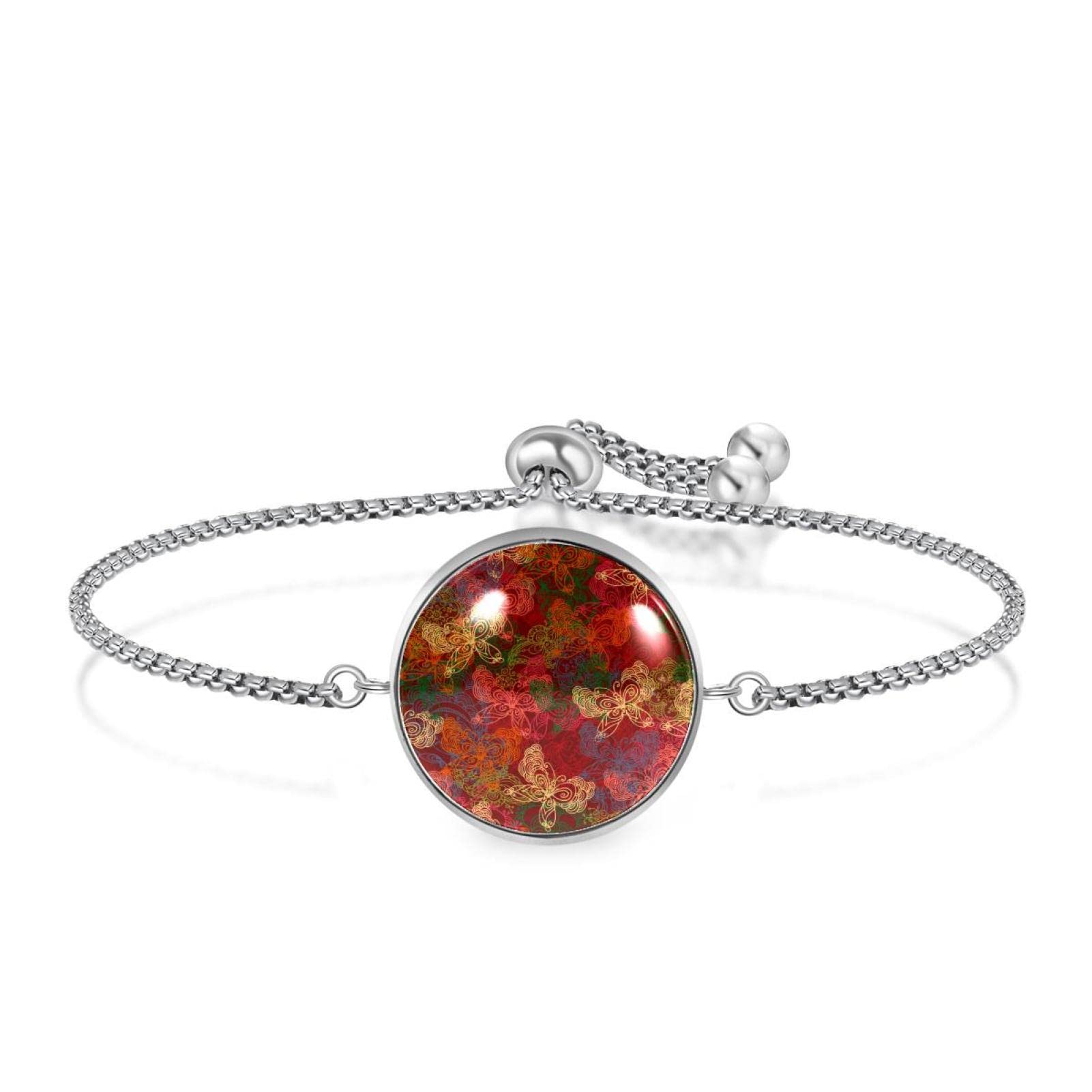 Butterfly Charm Bracelet for Women - Stainless Steel Red Pendant Bracelet - Elegant Jewelry Gift for Her - Perfect for Date Night, Party & Special Occasions