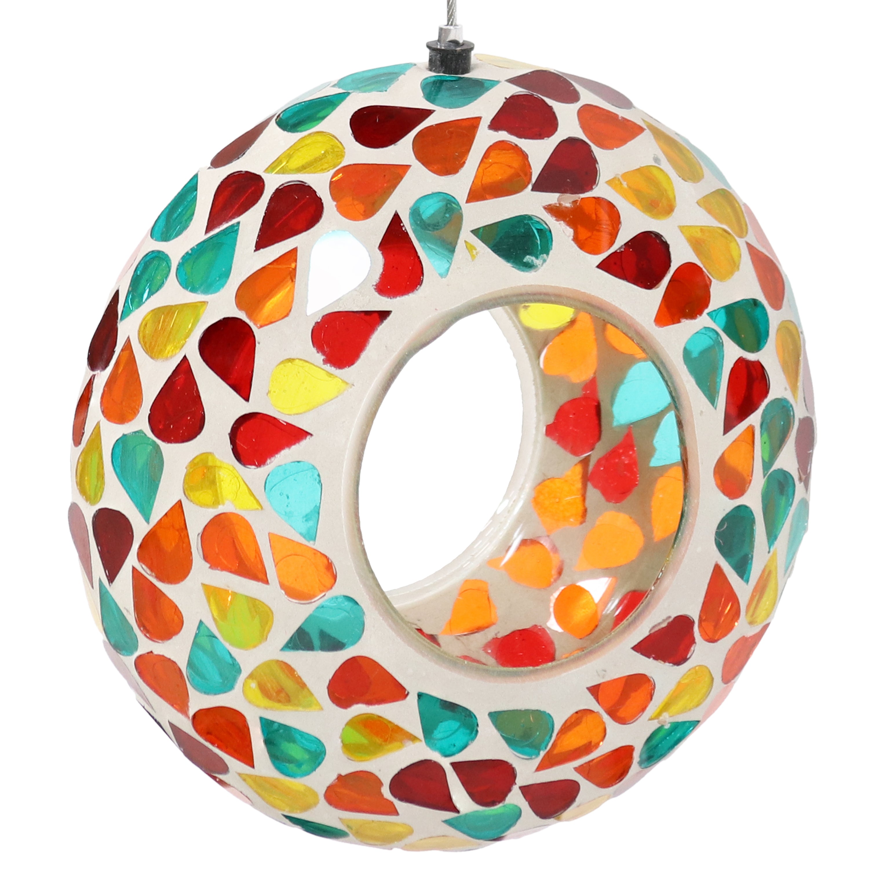 Sunnydaze Mosaic Fly Through Hanging Bird Feeder - 6 Inch Decorative Garden Bird Feeder for Outdoor Use, Attracts Wild Birds to Your Backyard or Patio