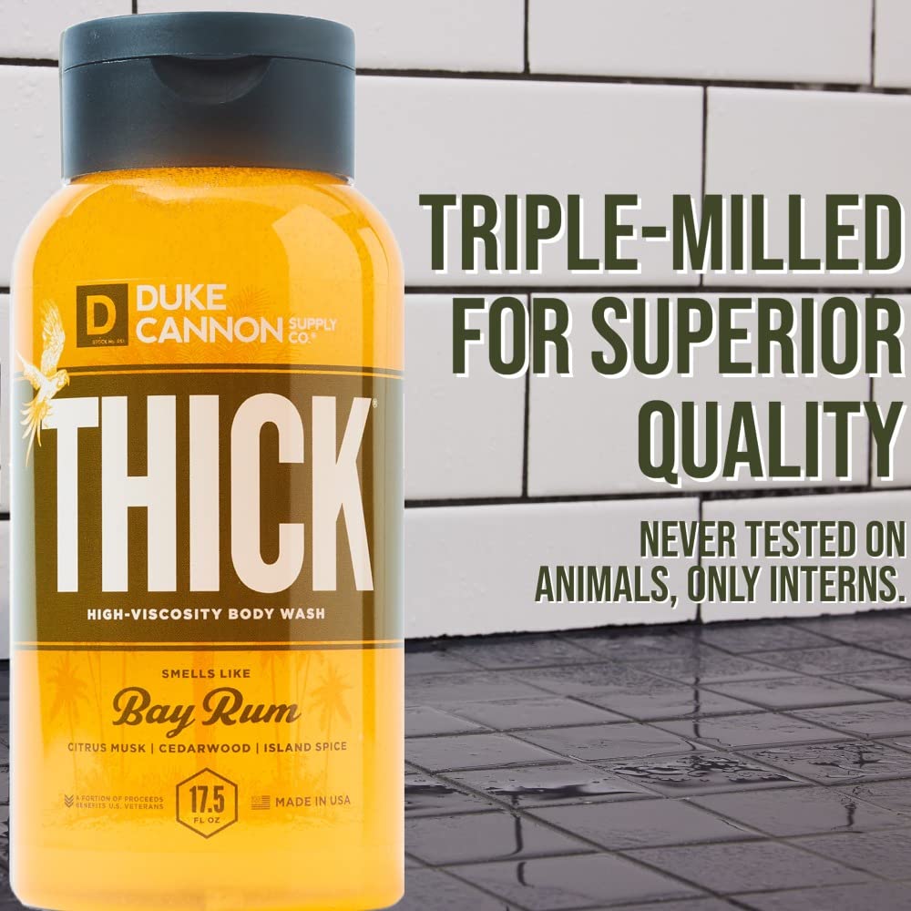Duke Cannon Thick High Viscosity Body Wash for Men - Bay Rum Scented (3-Pack) | Long-Lasting Moisturizing Shower Gel for Dry Skin | Perfect for Gym, Travel & Daily Use