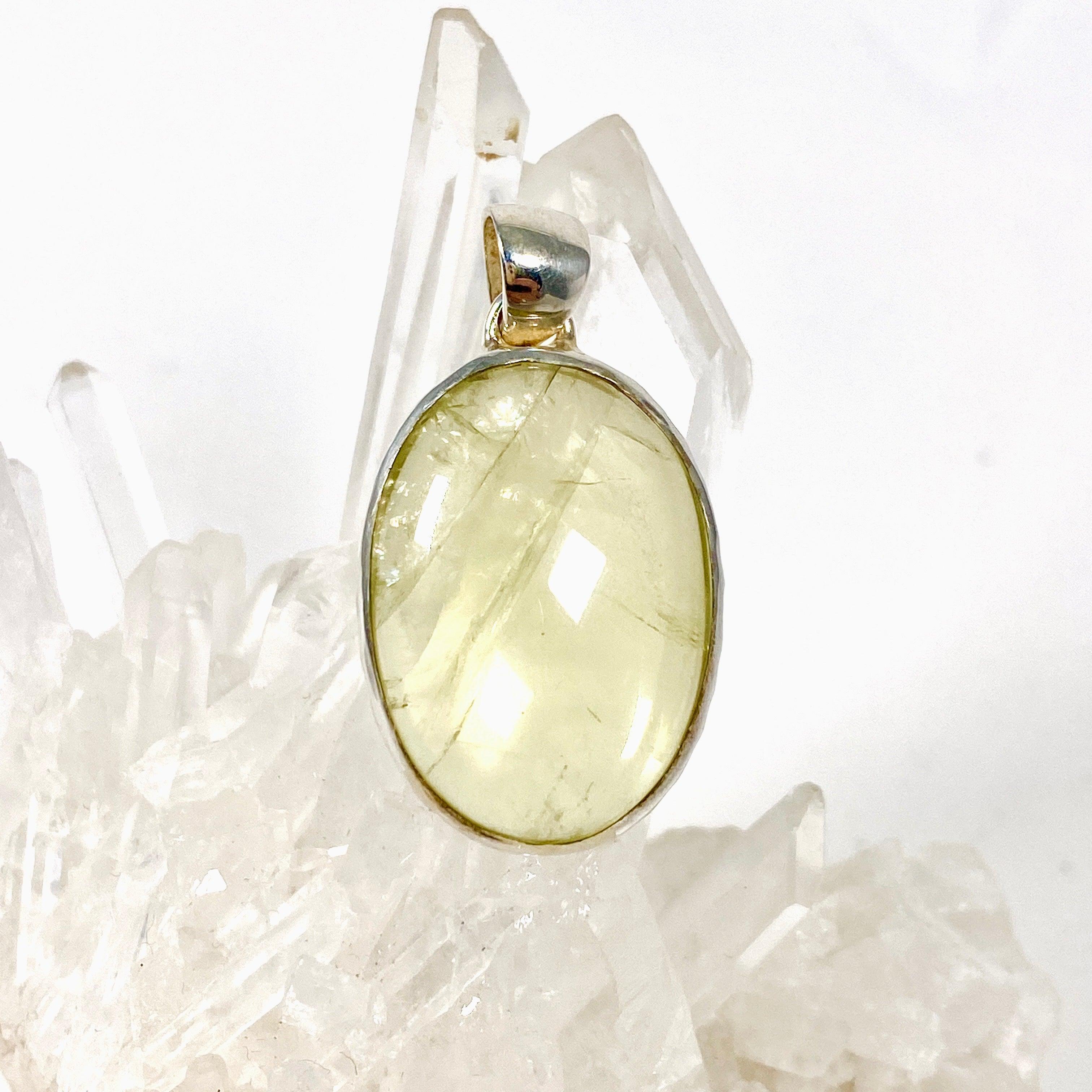 Natural Lemon Quartz Oval Cabochon Pendant Necklace KPGJ3084 - Perfect for Boho Jewelry & Gift Giving