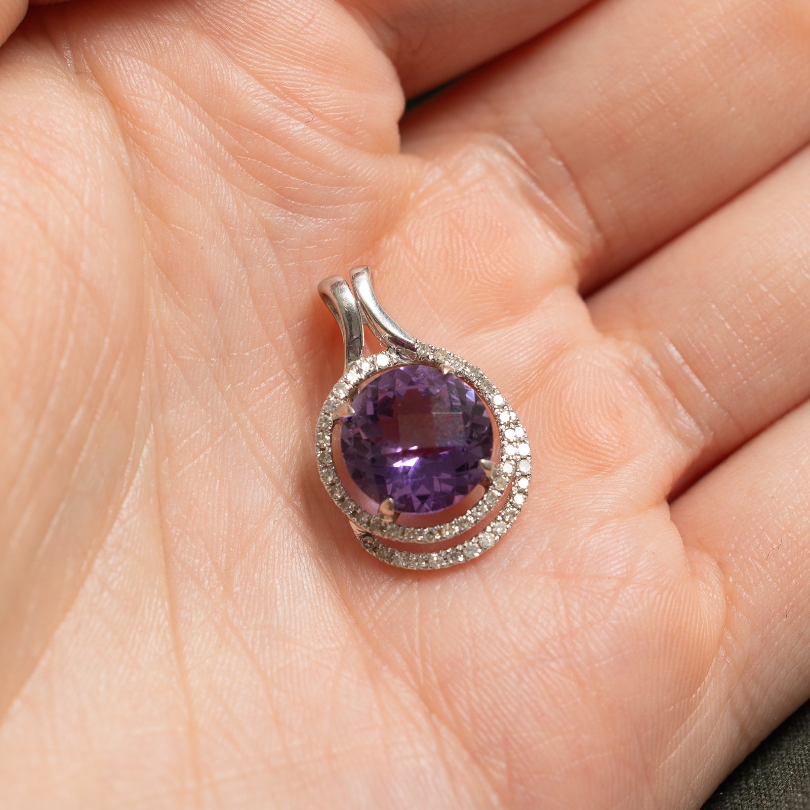 3.00ct Amethyst & Halo Diamond Pendant Necklace - 0.10ctw Genuine Gemstone Jewelry for Women | Elegant Gift for Birthday, Anniversary & Special Occasions