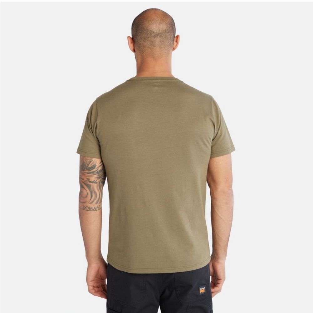 Timberland PRO® Men's Short Sleeve Graphic Work T-Shirt - Olive Green Cotton Tee for Construction, Landscaping & Outdoor Workwear