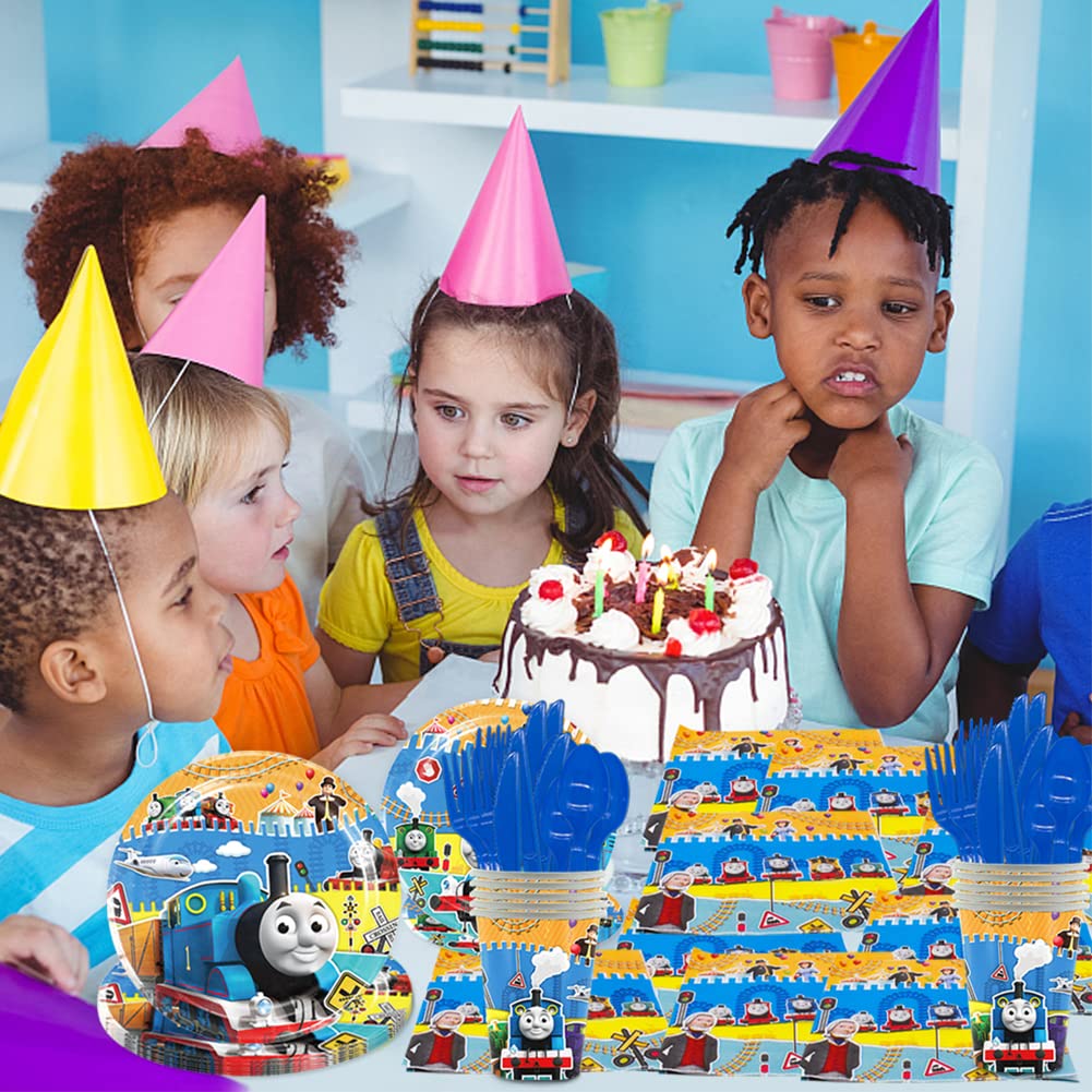 81 Thomas Train Birthday Party Decorations Set - Includes Tableware, Napkins & Banners for Kids' Birthday Celebrations | Perfect for Train-Themed Parties, Baby Showers & Special Events