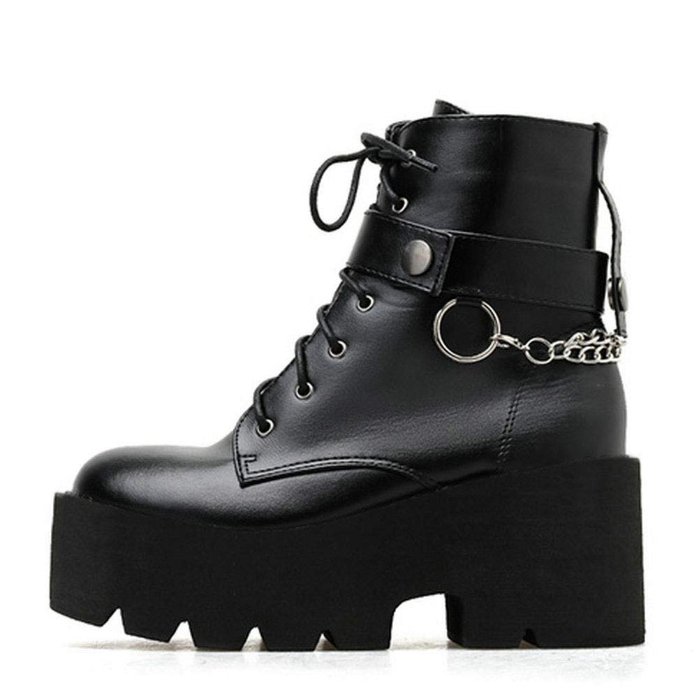Gothic Platform Combat Boots for Women - Punk Chunky Heel Lace Up Ankle Booties | Perfect for Alternative Fashion, Concerts & Edgy Street Style