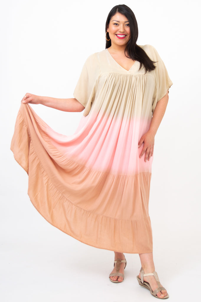 Empress Dress - Tan Dip Dye Maxi Dress for Women | Boho Chic Summer Dress for Beach, Wedding & Special Occasions