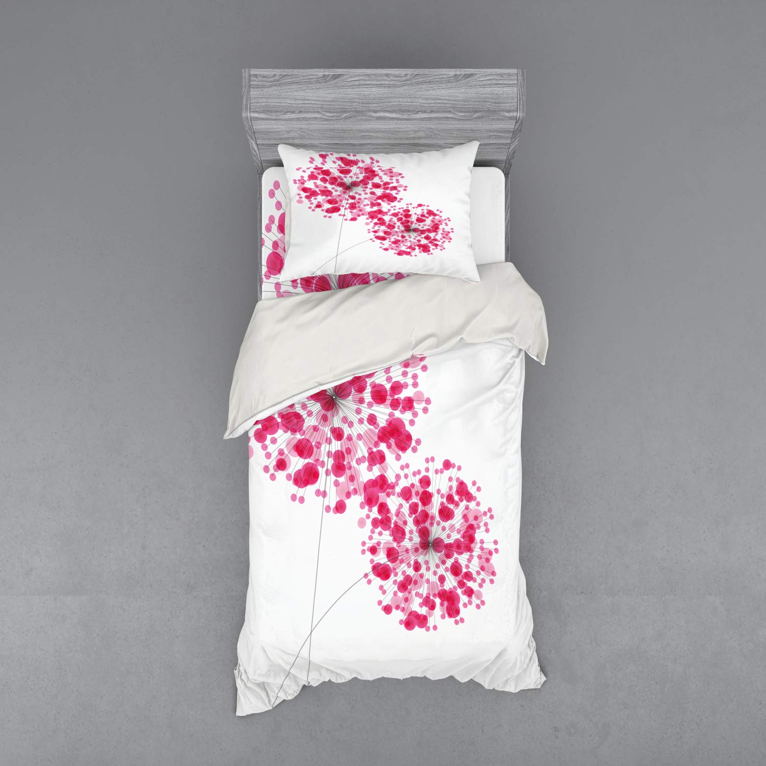 Ambesonne Pink 3-Piece Duvet Cover Set - Twin XL Size, Conceptual Dandelion Floral Design, Soft Pearl Pink Bedding with Sham & Fitted Sheet - Perfect for Romantic Bedrooms, Guest Rooms & Dorm Decor