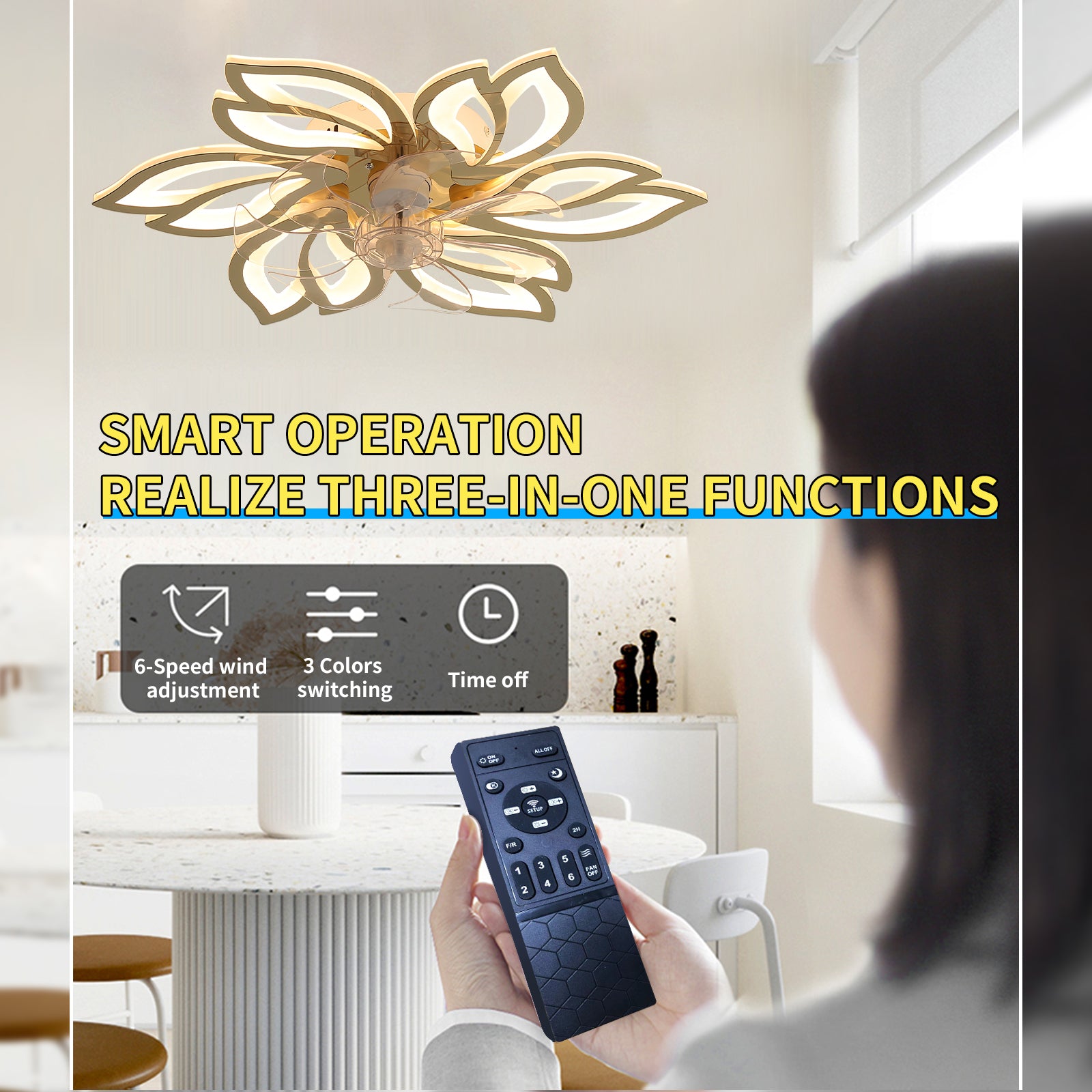 25.5 Inch Modern Ceiling Fan with Light - Remote Control, 3 Color Temperatures & 6 Speed Settings, Titanium Gold Finish - Perfect for Living Room, Bedroom, and Outdoor Patio