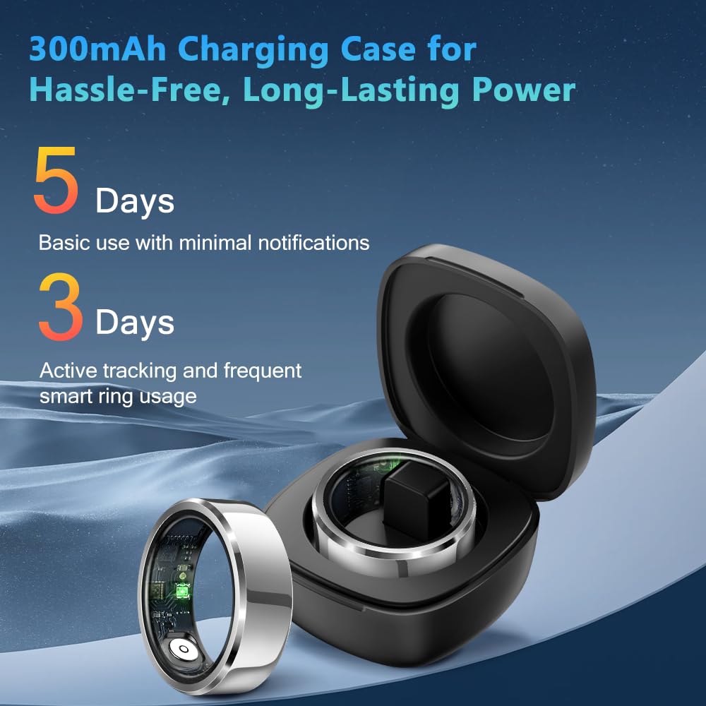 Smart Ring Health Tracker for Men & Women - Waterproof Fitness Ring with Charging Case | Bluetooth Activity Tracker for Steps, Distance & Calories | Compatible with Android & iOS | Perfect for Workouts, Sleep Monitoring & Daily Health Tracking