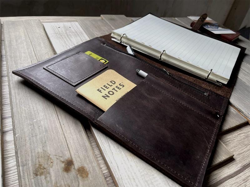 Refillable Leather Notebook Journal with Zipper - Dark Coffee Color for Writing, Sketching & Travel - Perfect Gift for Writers & Artists