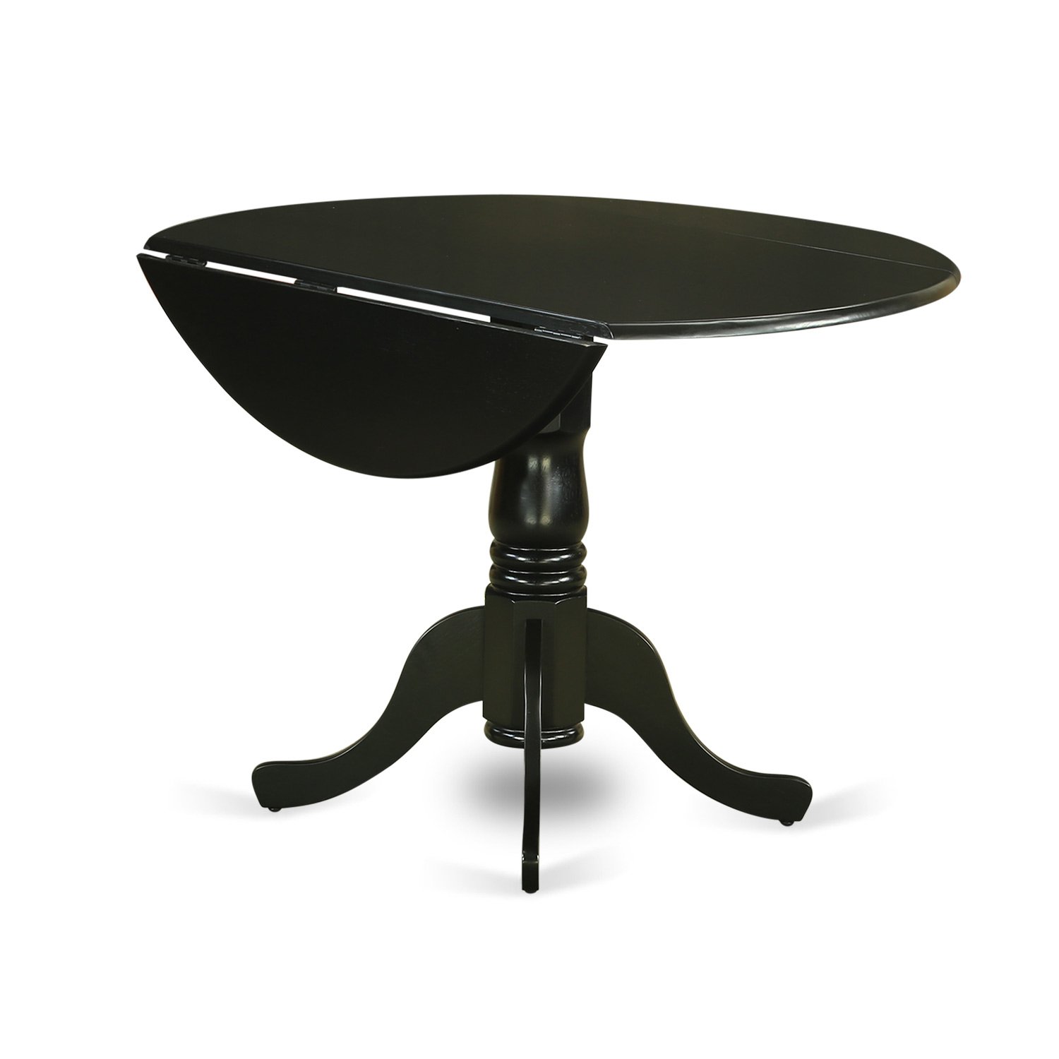 East West Furniture 5-Piece Modern Dining Set - Round Wooden Table with Drop Leaf & 4 Faux Leather Chairs, 42x42 Inch, Black - Perfect for Small Kitchen, Breakfast Nook, or Apartment Dining Area