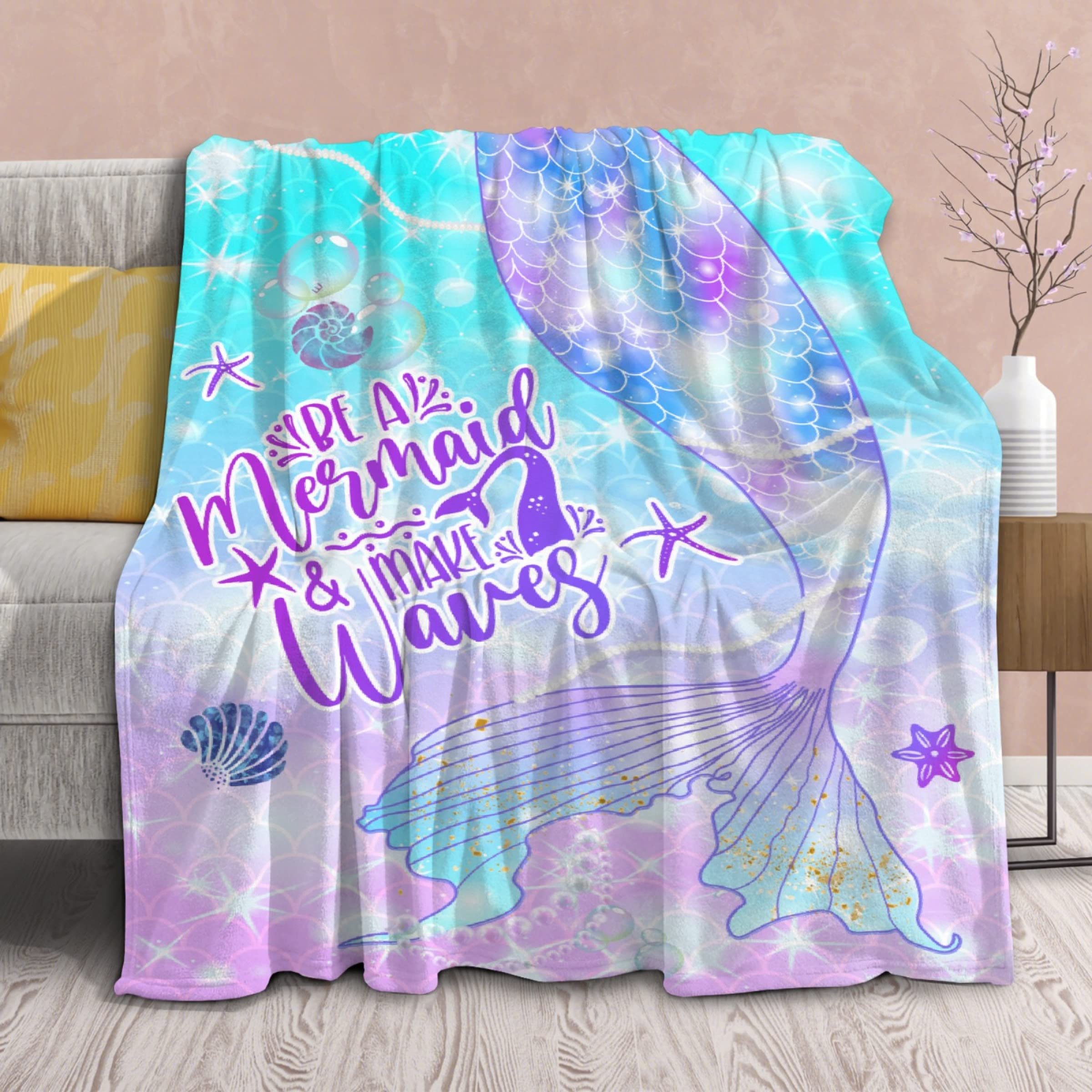 Mermaid Tail Blanket - Super Soft Fleece Plush Throw for Girls, Women & Kids | Lightweight Fuzzy Flannel Blanket with Glitter Fish Design | 120x90 King Size | Perfect for Bedroom Decor, Sofa, Chair & Gift Giving