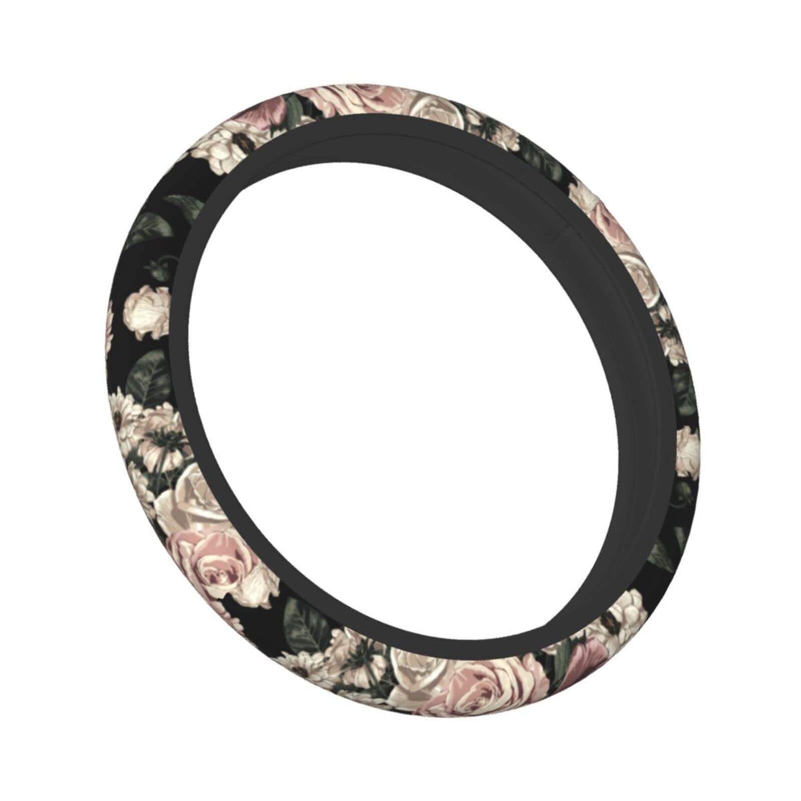 15 Inch Universal Elegant Rose Flower Steering Wheel Cover - Retro Floral Print Neoprene Car Wheel Protector - Cute Automotive Accessory for Women's Cars - Perfect for Daily Commute & Road Trips