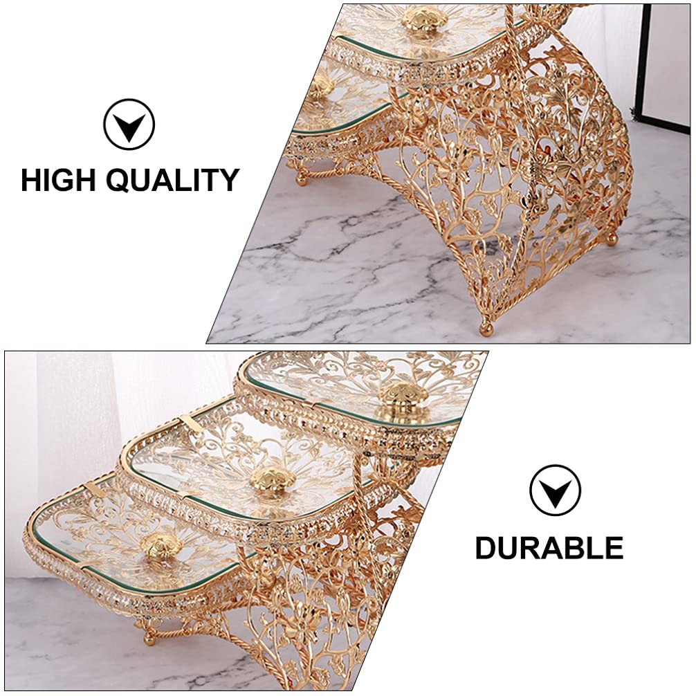 3-Tier Glass Cake Stand with Iron Rack - Elegant Dessert Display for Cupcakes, Fruits & Snacks | Perfect for Tea Parties, Weddings & Home Decor Serving Tray
