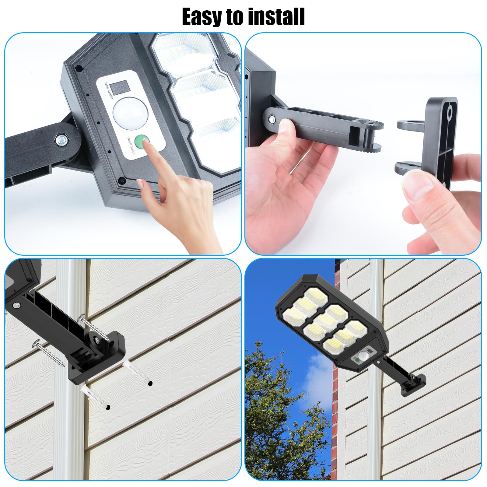Qoosea Solar Street Lights Outdoor Waterproof - Dusk to Dawn Motion Sensor Solar Lights with 3 Modes & Remote Control - Solar Flood Lights for Backyard, Garage, Garden, Pathway (2 Pack) - Energy Efficient Outdoor Lighting for Security & Landscape Illumination