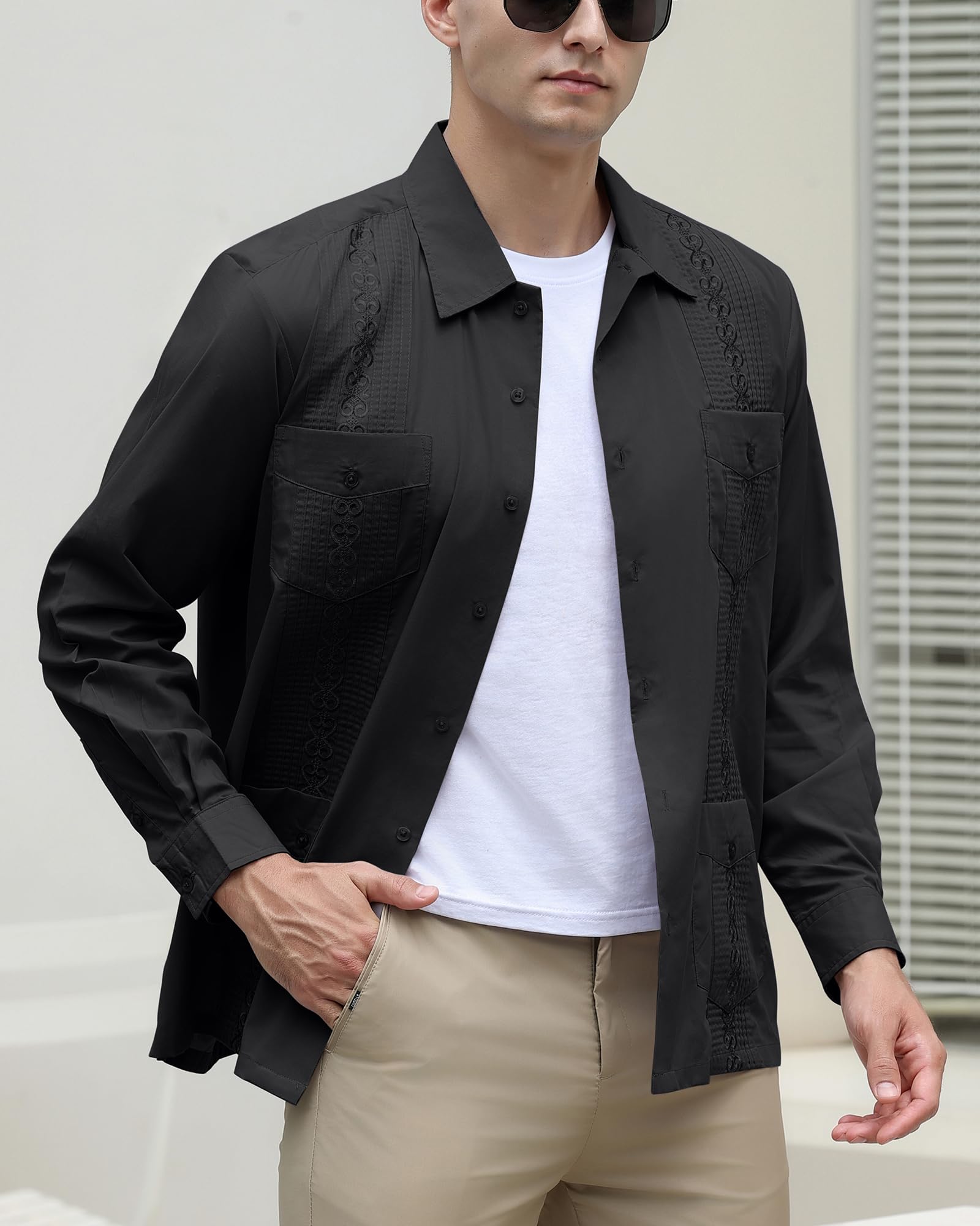 Premium Men's Guayabera Shirts - Cuban Style Long Sleeve Mexican Shirts for Casual Wear & Summer Vacations - Perfect for Beach Weddings, Tropical Parties & Resort Wear