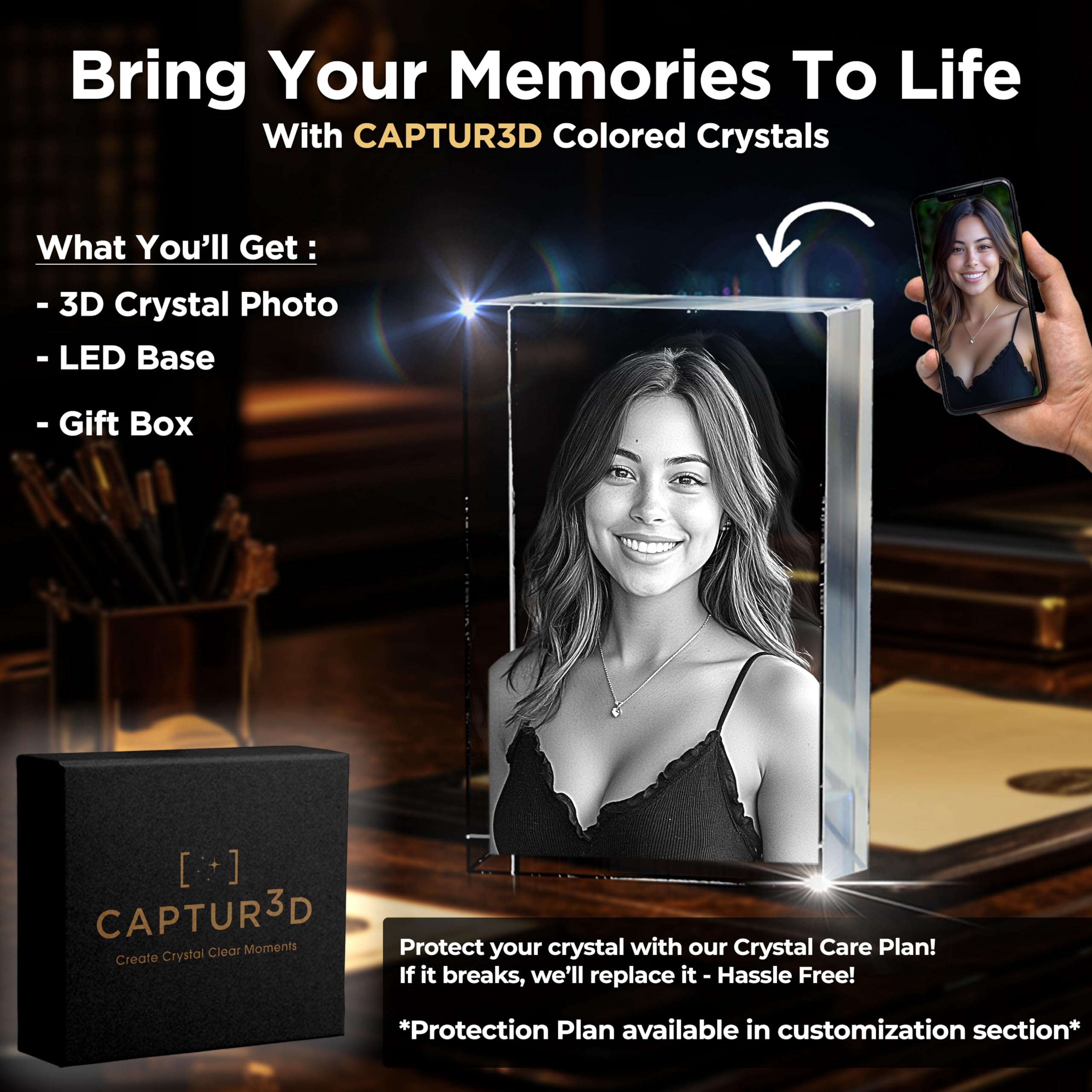 Personalized 3D Crystal Photo Gift for Mom - Custom Laser Etched Glass Keepsake with Your Picture - Perfect Mother's Day, Birthday & Anniversary Present for Women, Wife - Rectangle & Cube Options for Home Decor, Office Display & Memorial Keepsake