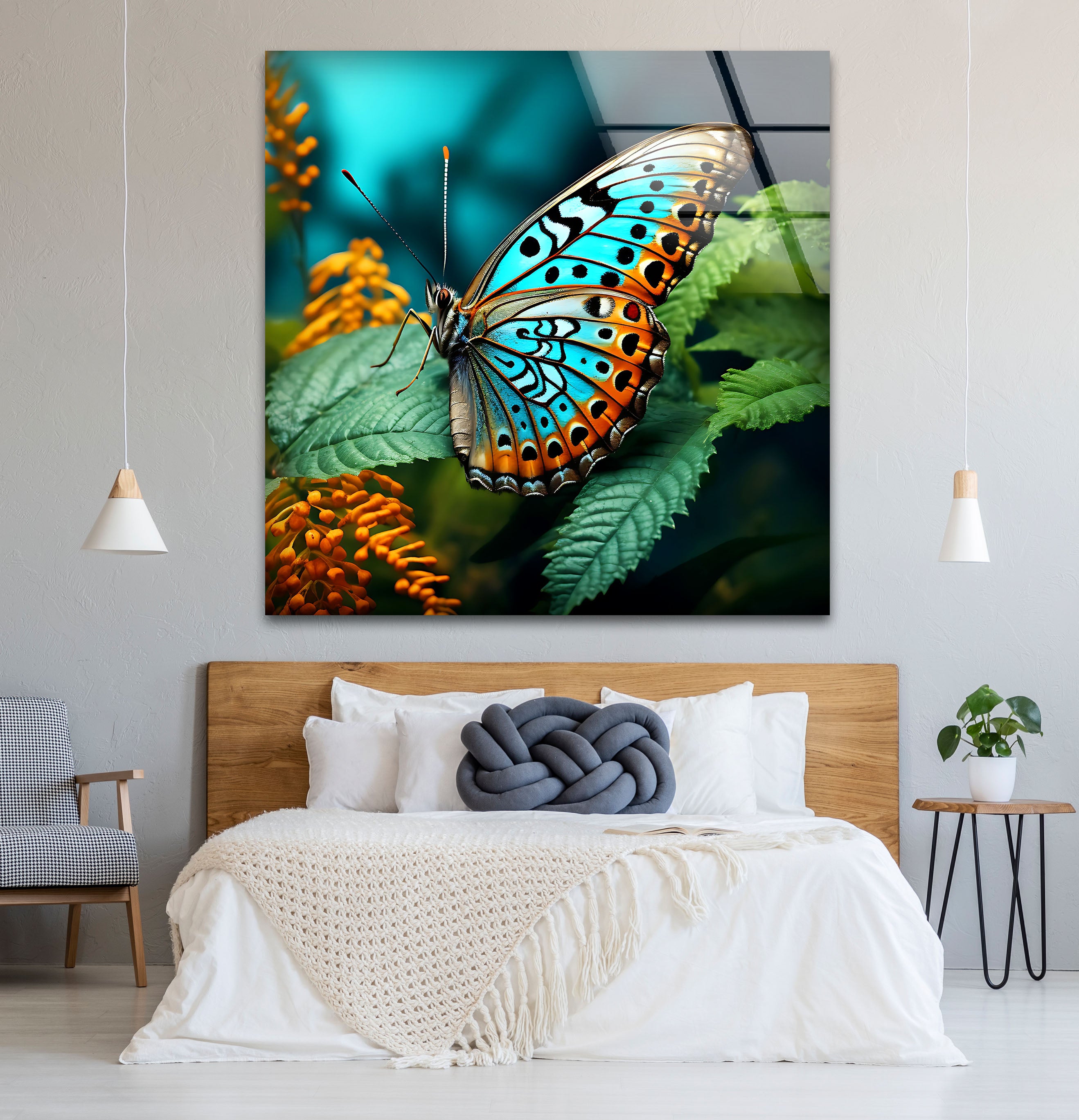 Blue Monarch Glass Wall Art - Vibrant Butterfly on Leaf Print | Elegant Home Decor for Living Room, Bedroom & Office | Perfect Gift for Nature Lovers