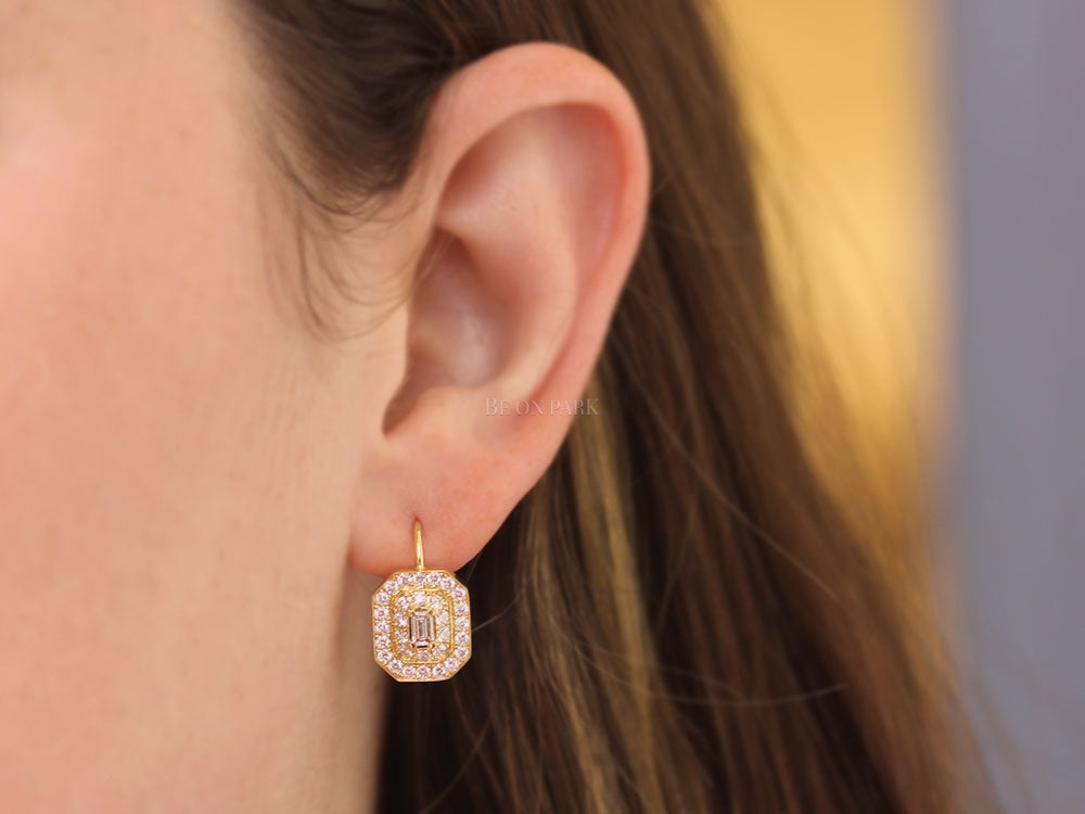 Penny Preville Emerald Cut Diamond Earrings - 14K Gold French Wire Stud Earrings for Women, Perfect for Weddings, Parties & Special Occasions