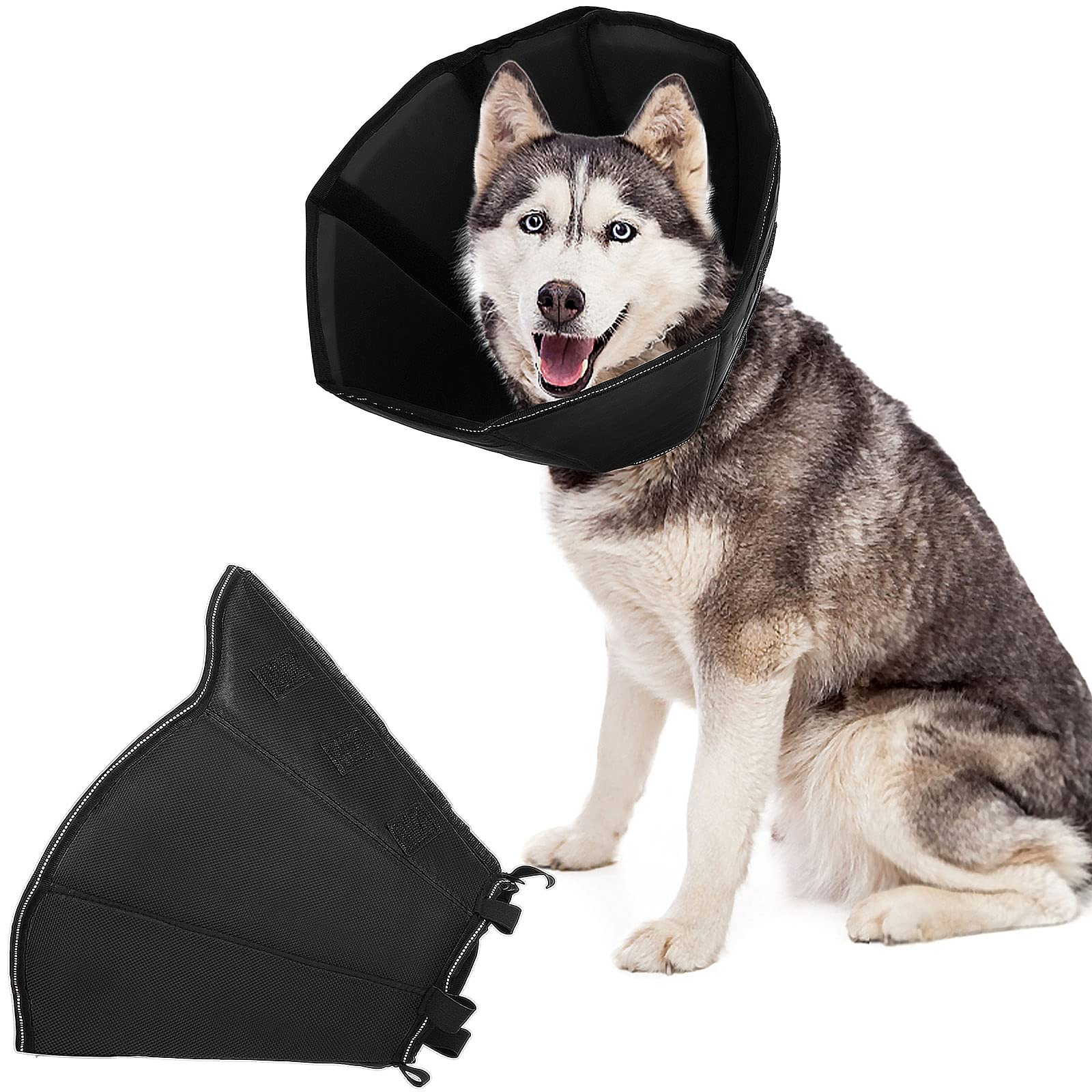 Soft Adjustable Dog & Cat Recovery Cone Collar for Post-Surgery Wound Healing - Protective E-Collar for Large Pets (Black, X-Large) - Perfect for Post-Op Care & Preventing Licking/Biting Wounds