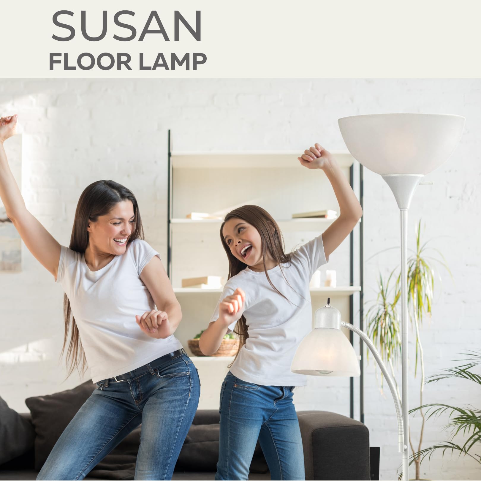 Adjustable Floor Lamp with White Plastic Shade - 72