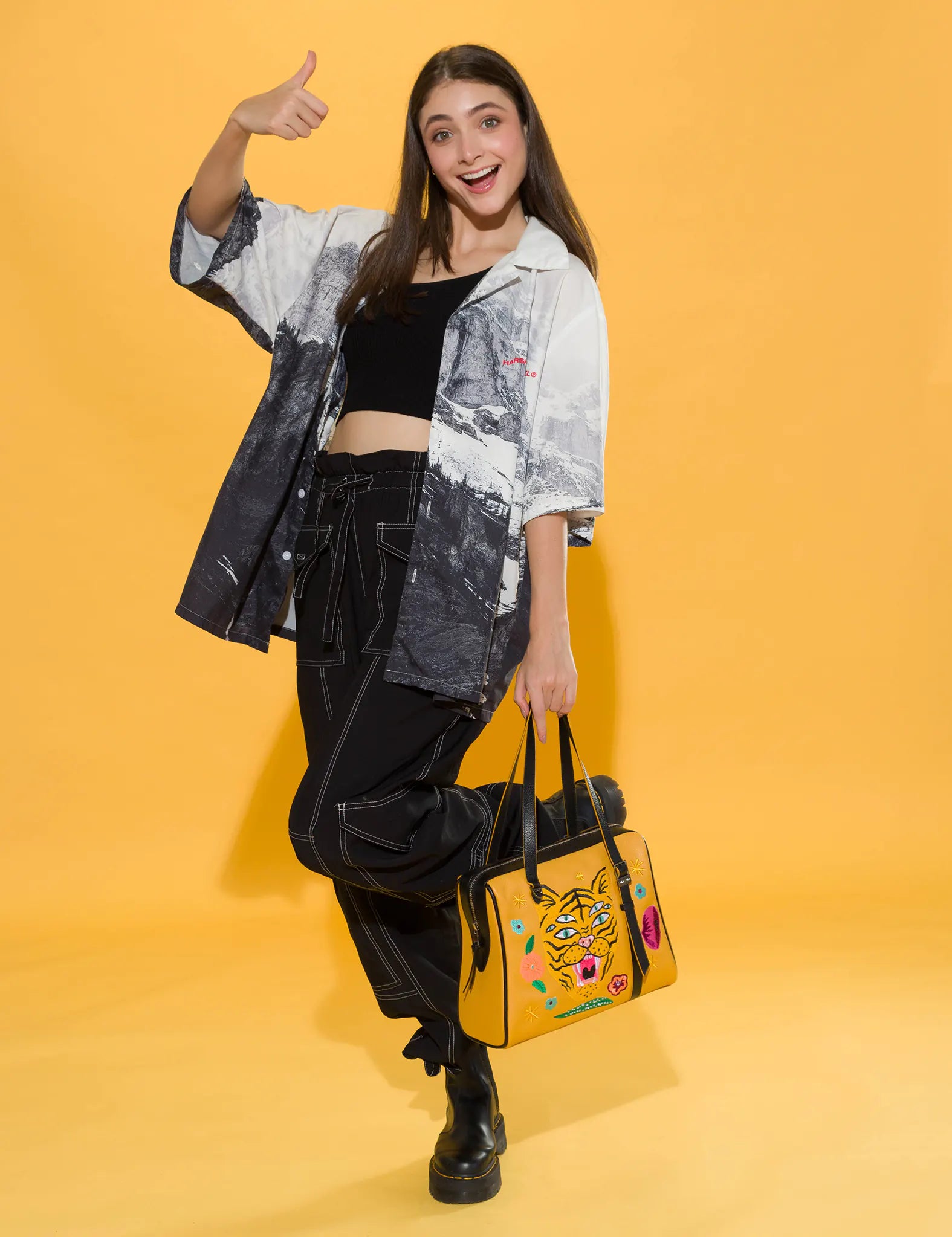 Esther Golden Glow Satchel Bag - Tiger & Floral Embroidery Crossbody Purse for Women | Perfect for Parties, Travel & Everyday Use