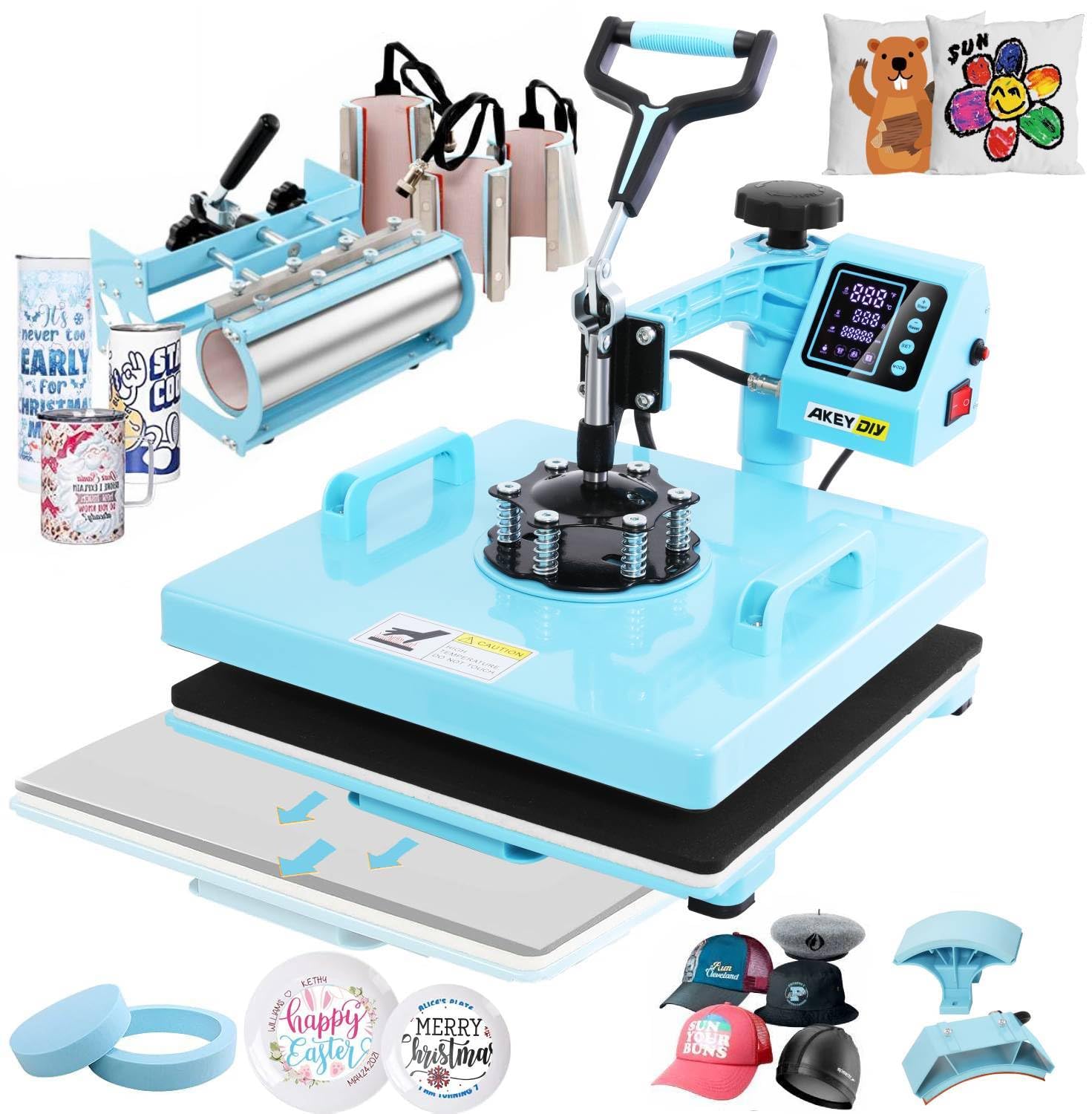 WHUBEFY 15x15 Inch Heat Press Machine - 8-in-1 Digital Sublimation Transfer Press with 30oz Tumbler Attachment for T-Shirts, Mugs, Caps & Plates (1400W) | Perfect for DIY Crafts, Custom Apparel & Small Business Printing