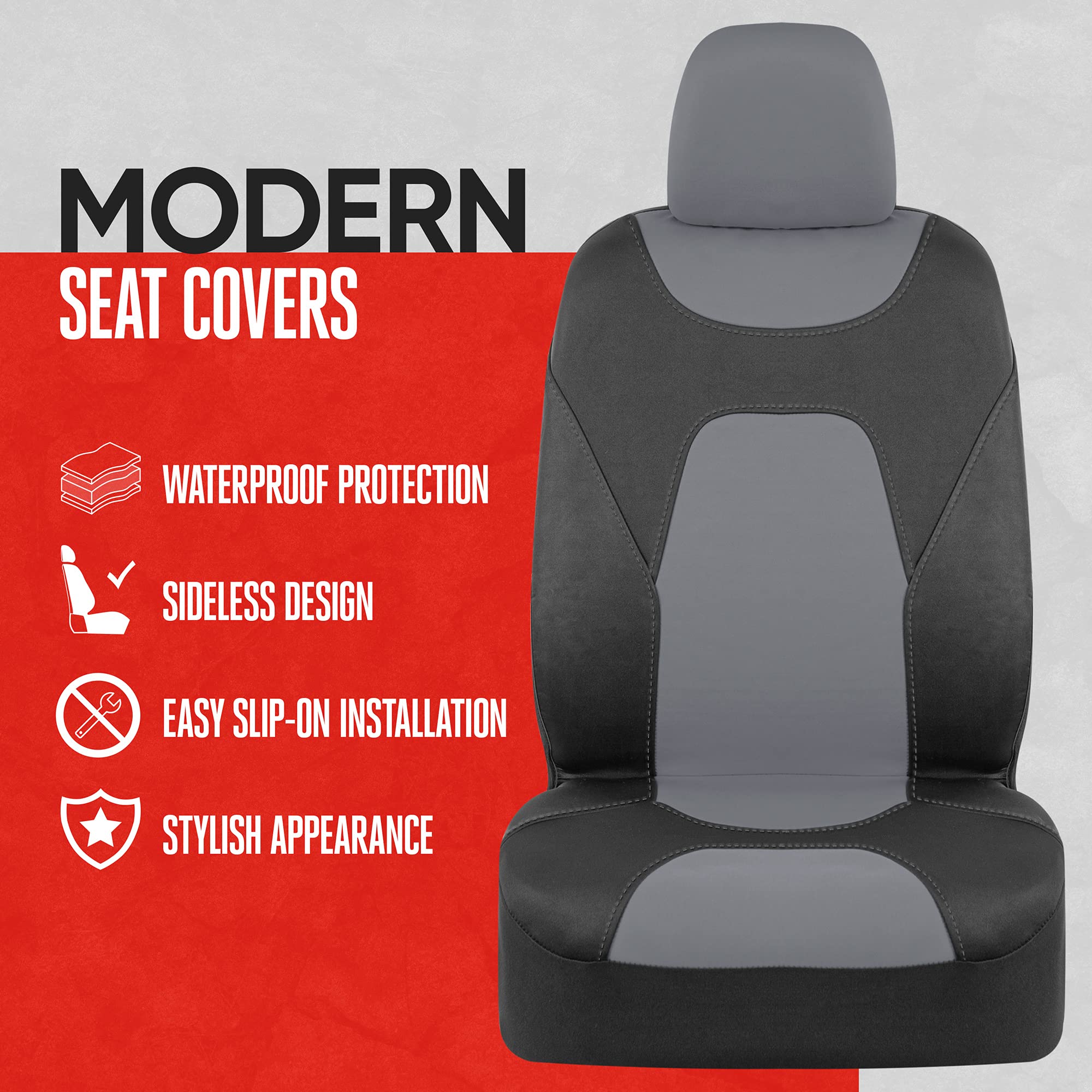 Motor Trend Gray Waterproof Car Seat Covers & Heavy Duty All-Weather Rubber Floor Mats Set - Universal Fit Front & Rear Seat Protectors for Cars, Trucks & SUVs | Perfect for Daily Commute, Road Trips & Outdoor Adventures