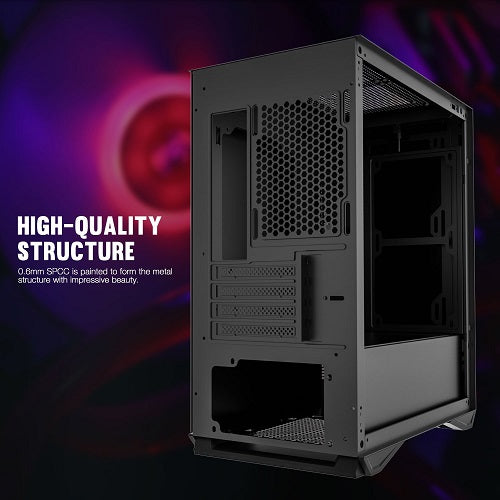 DLM22 Compact mATX PC Case with Tempered Glass Side Panel - High Airflow Design for Gaming & Workstation Builds [No Fans Included] - Perfect for Home Office & Esports Setups