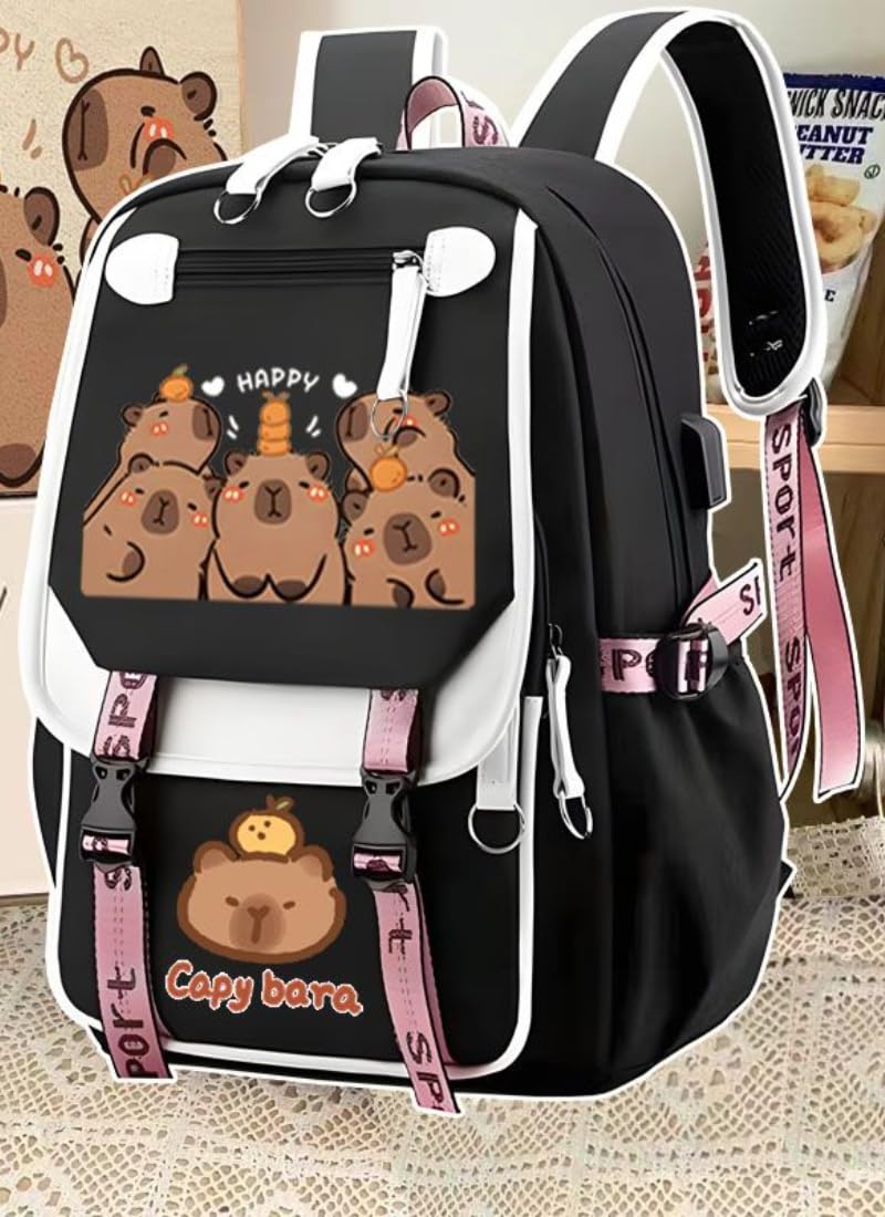Stylish Capybara Print Backpack for Women - Large Capacity Travel & Laptop Bag - Durable Polyester Canvas Backpack (Style F) - Perfect for School, Work, Travel & Outdoor Adventures