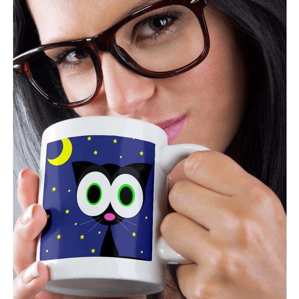 3dRose Lucky Black Cat Ceramic Coffee Mug - 11 oz, Cute Halloween Gift for Cat Lovers - Perfect for Home, Office & Coffee Shops