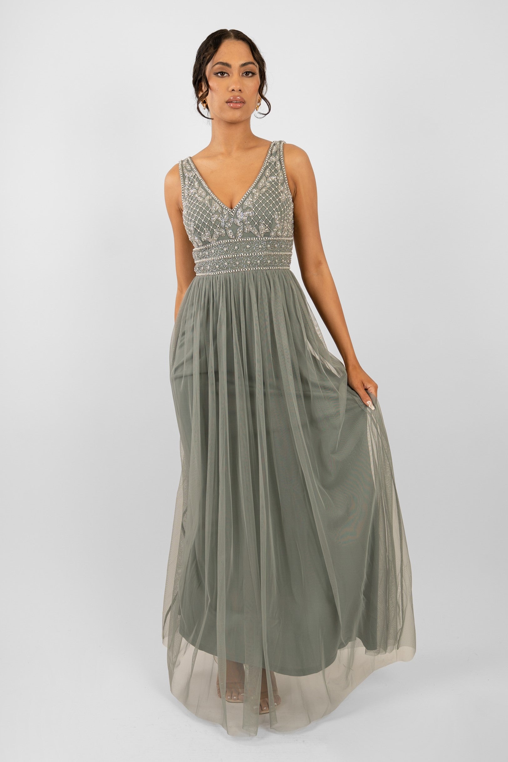 Kreshma Women's Teal Embellished Maxi Dress - Elegant Long Formal Gown for Weddings, Parties & Special Occasions