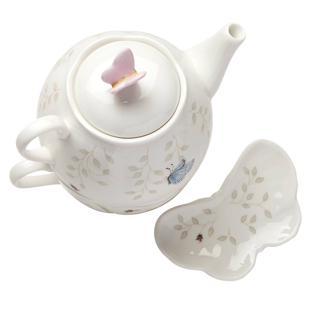 Butterfly Meadow 3-Piece Porcelain Tea Set - Floral Tea Cups with Saucers & Teapot for Afternoon Tea, Garden Parties & Home Decor