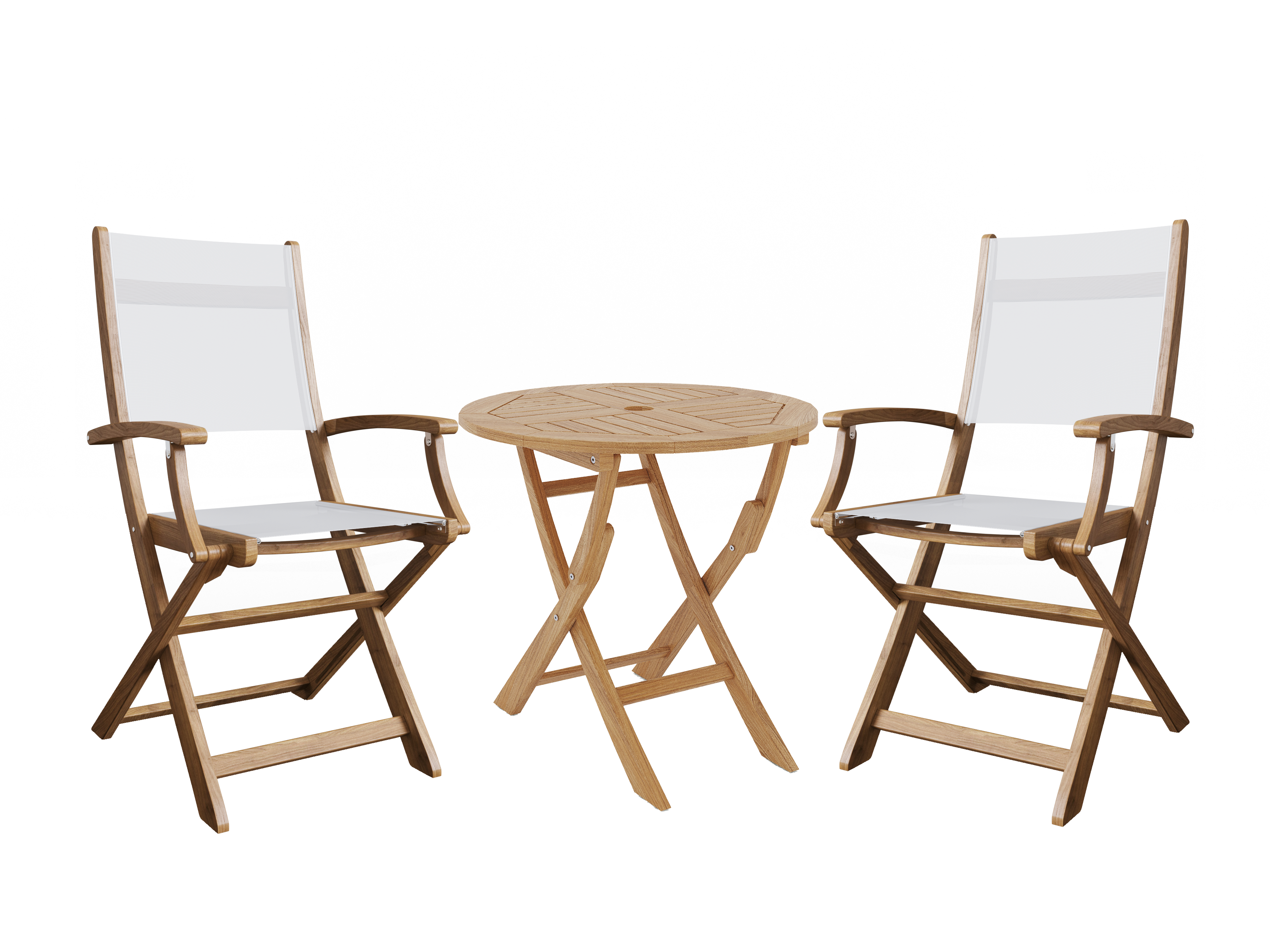 Lucas 3-Piece White Teak Outdoor Bistro Set with Folding Table & Armchairs - Perfect for Patio, Garden, and Small Balcony Dining