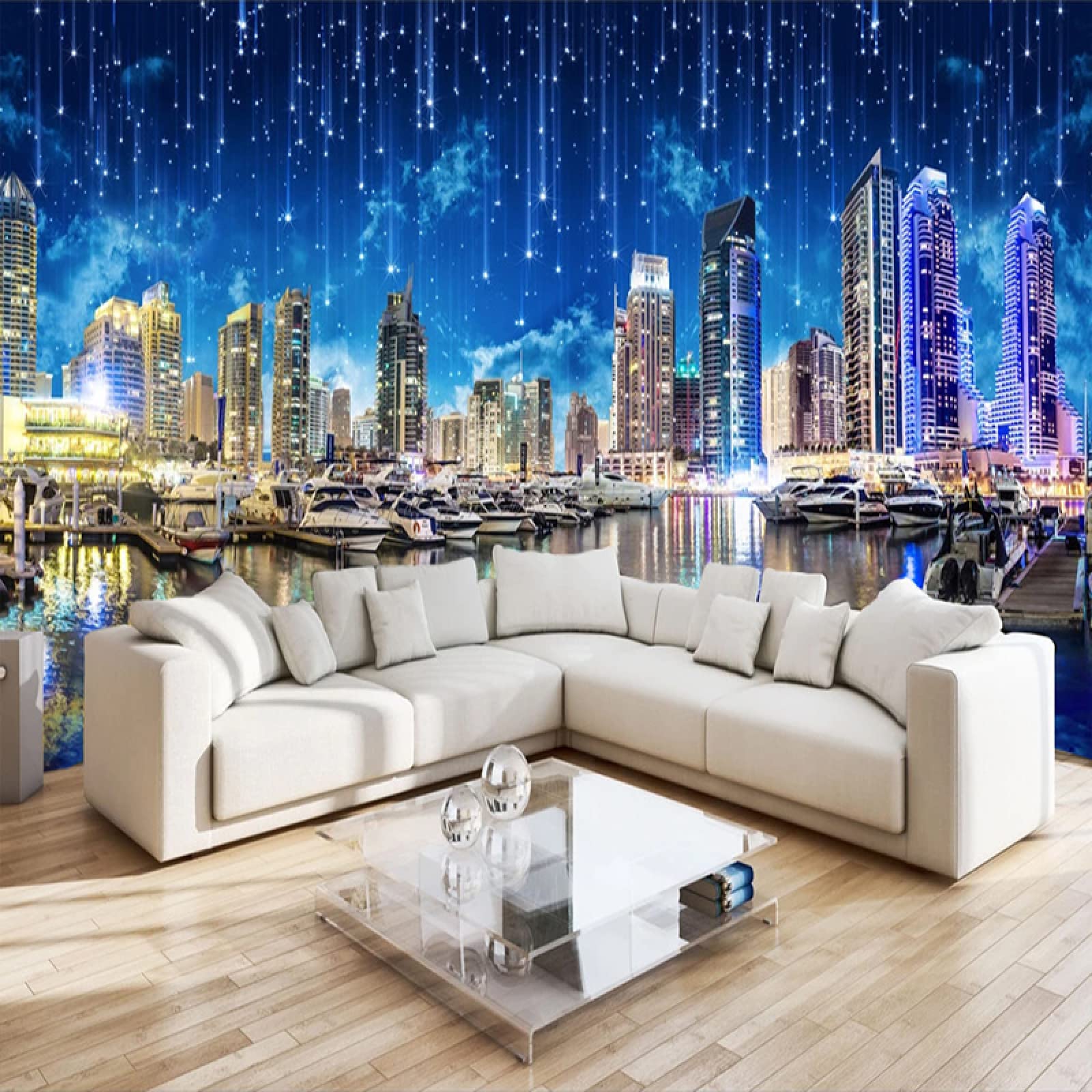 3D City Night View Wallpaper - Modern Art Peel and Stick Removable Wall Mural for Nursery, Bedroom, Living Room & Home Decor | Kids Room, Corridor & Office Wall Sticker
