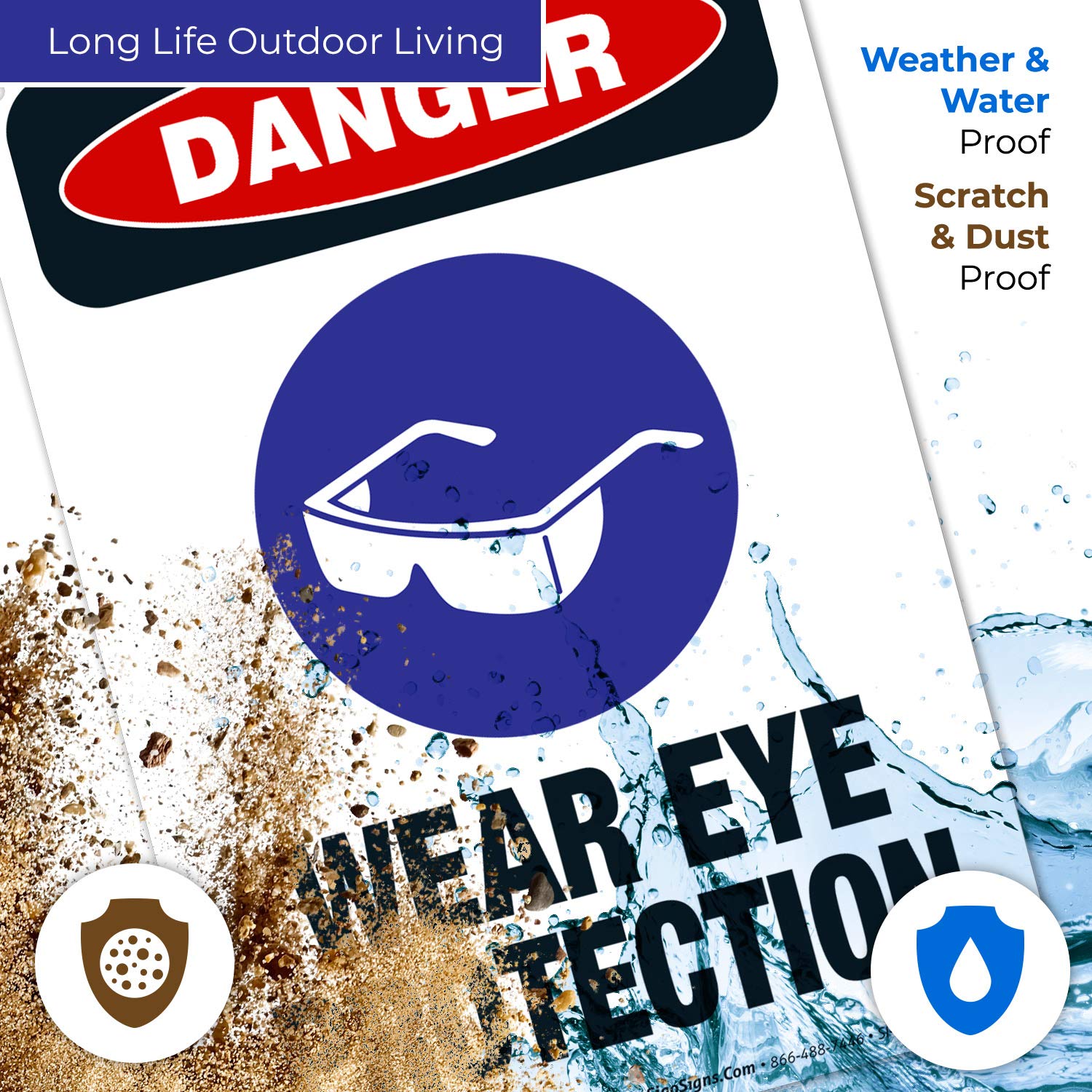 OSHA Compliant Wear Eye Protection Danger Sign - 10x7 Inches, Rust-Free .040 Aluminum, Fade Resistant for Indoor/Outdoor Use - Made in USA | Ideal for Construction Sites, Factories & Workshops