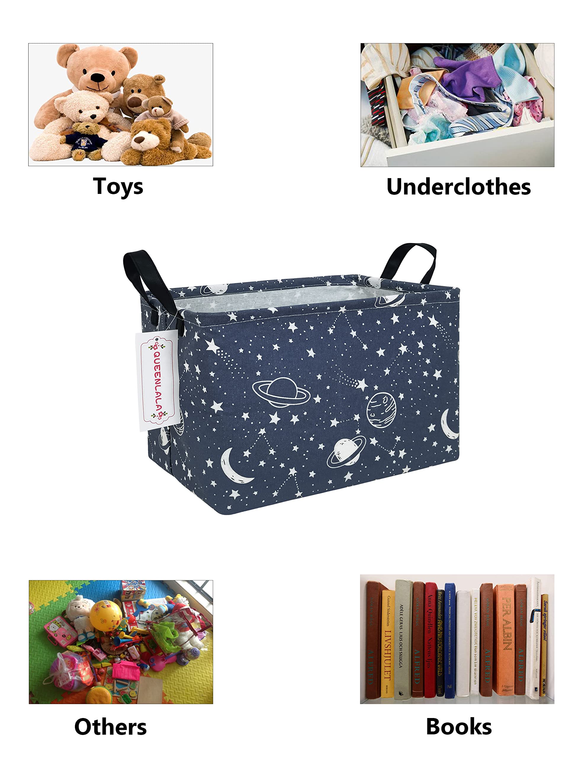 QUEENLALA Foldable Rectangular Laundry Hamper Basket - Storage Organizer for Nursery, Bedroom, Office & Closet | Multi-Purpose Toy Bin & Shelf Basket (Blue Starry Sky Design) - Perfect for Kids' Room Organization & Home Storage Solutions